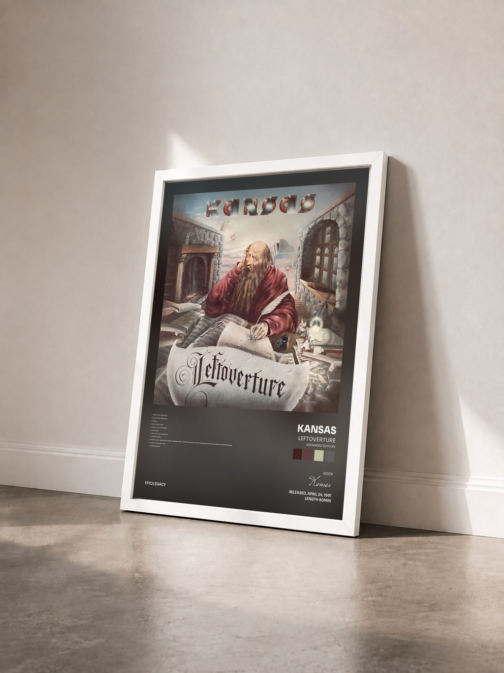 #blanc Tableau de l'album Leftoverture (Expanded Edition) de Kansas vu de trois quarts, cadre blanc