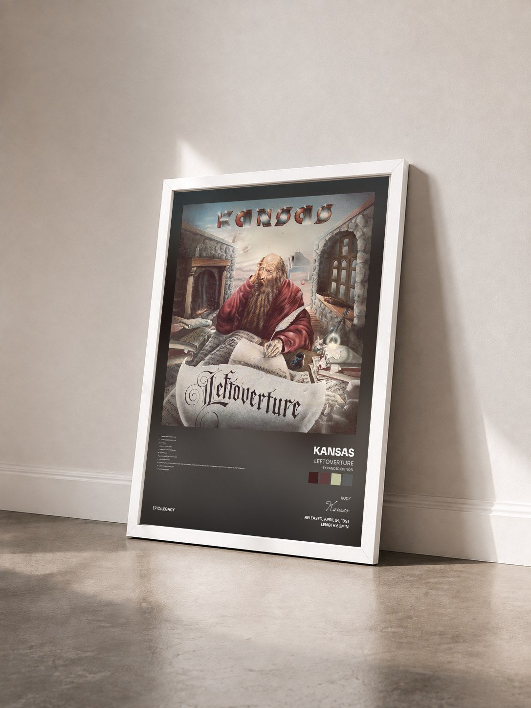 #blanc Tableau de l'album Leftoverture (Expanded Edition) de Kansas vu de trois quarts, cadre blanc