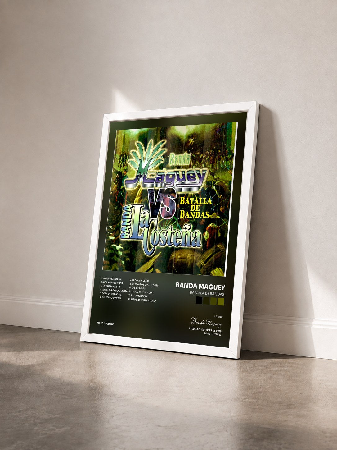 #blanc Tableau de l'album Batalla de Bandas de Banda Maguey vu de trois quarts, cadre blanc