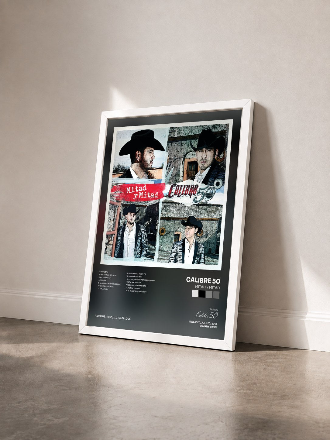 #blanc Tableau de l'album Mitad Y Mitad de Calibre 50 vu de trois quarts, cadre blanc