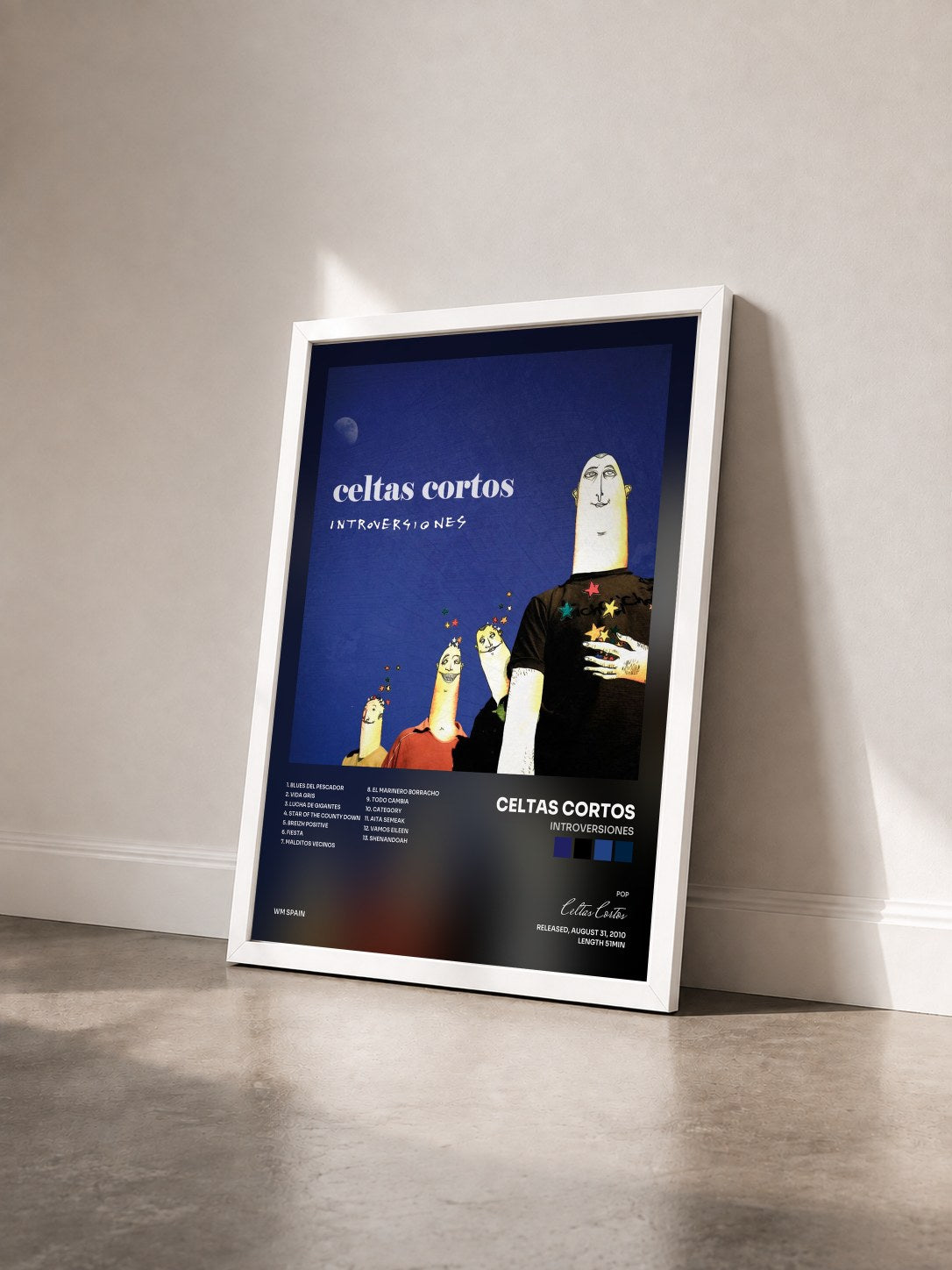 #blanc Tableau de l'album Introversiones de Celtas Cortos vu de trois quarts, cadre blanc