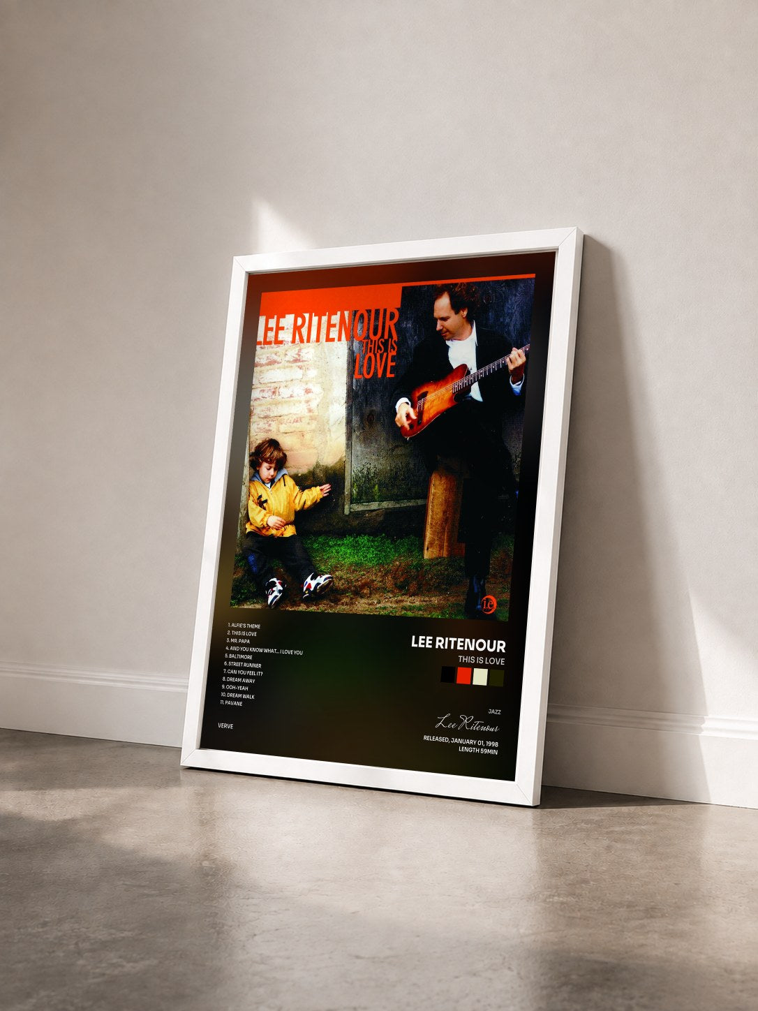 #blanc Tableau de l'album This Is Love de Lee Ritenour vu de trois quarts, cadre blanc