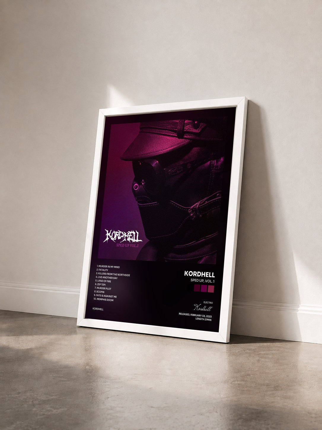 #blanc Tableau de l'album Sped Up, Vol. 1 de Kordhell vu de trois quarts, cadre blanc