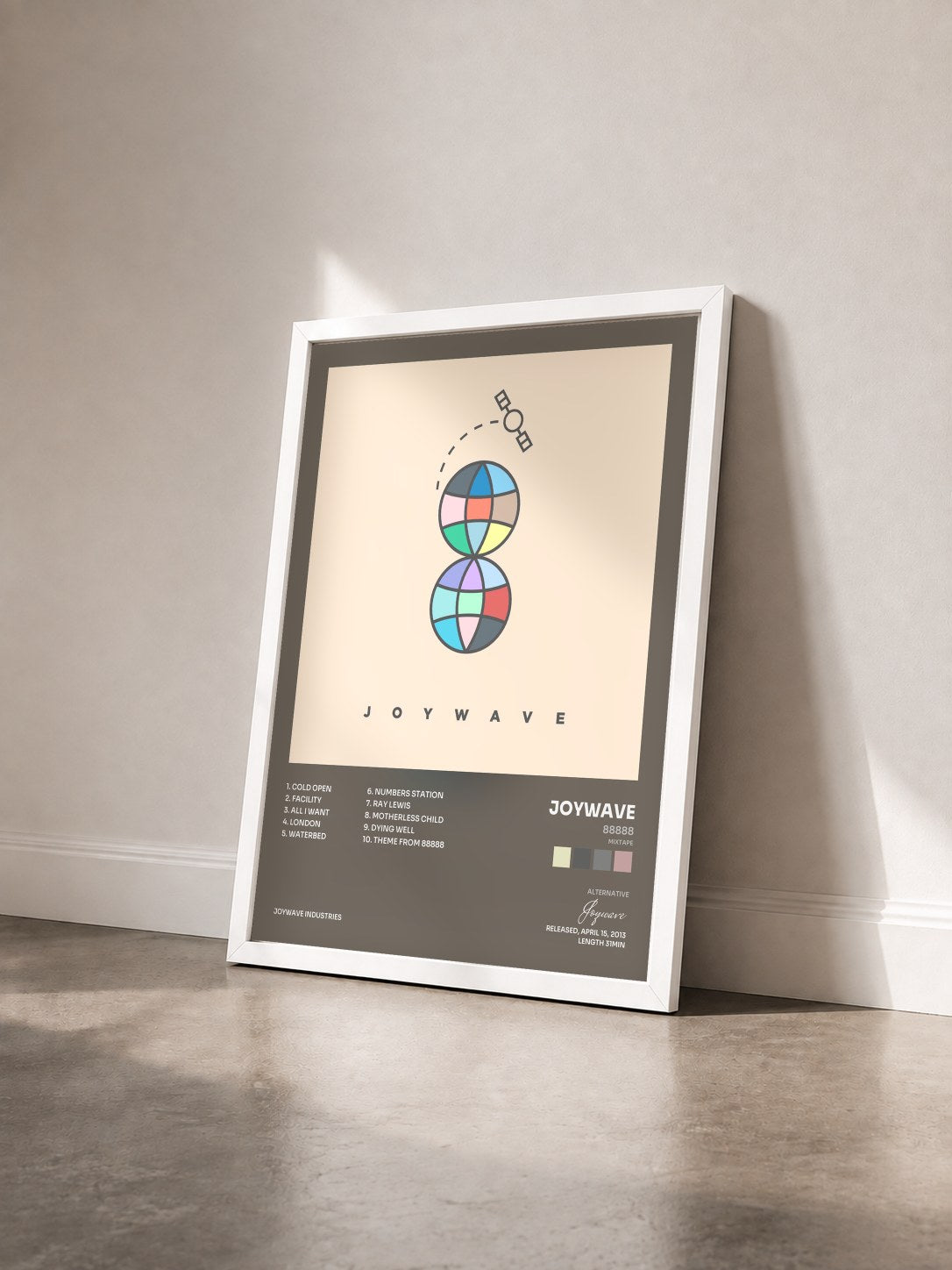 #blanc Tableau de l'album 88888 (Mixtape) de Joywave vu de trois quarts, cadre blanc