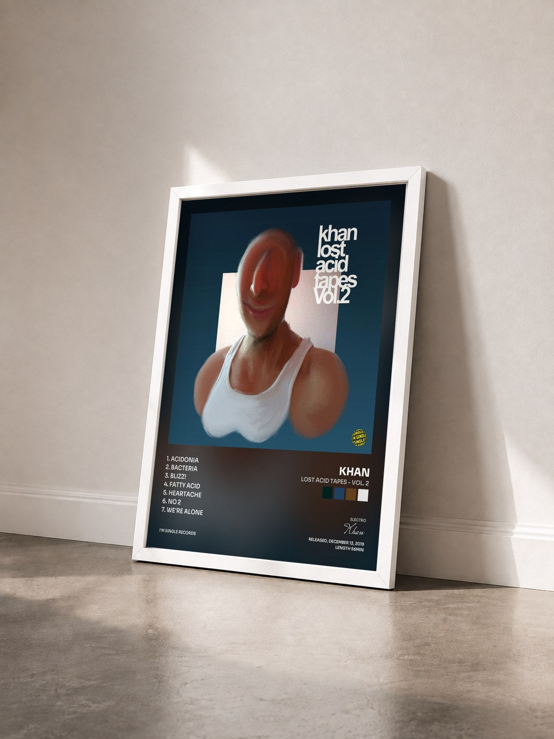 #blanc Tableau de l'album Lost Acid Tapes - Vol. 2 de Khan vu de trois quarts, cadre blanc