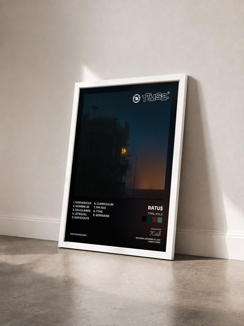 #blanc Tableau de l'album TTMS, Vol.2 de Ratu$ vu de trois quarts, cadre blanc