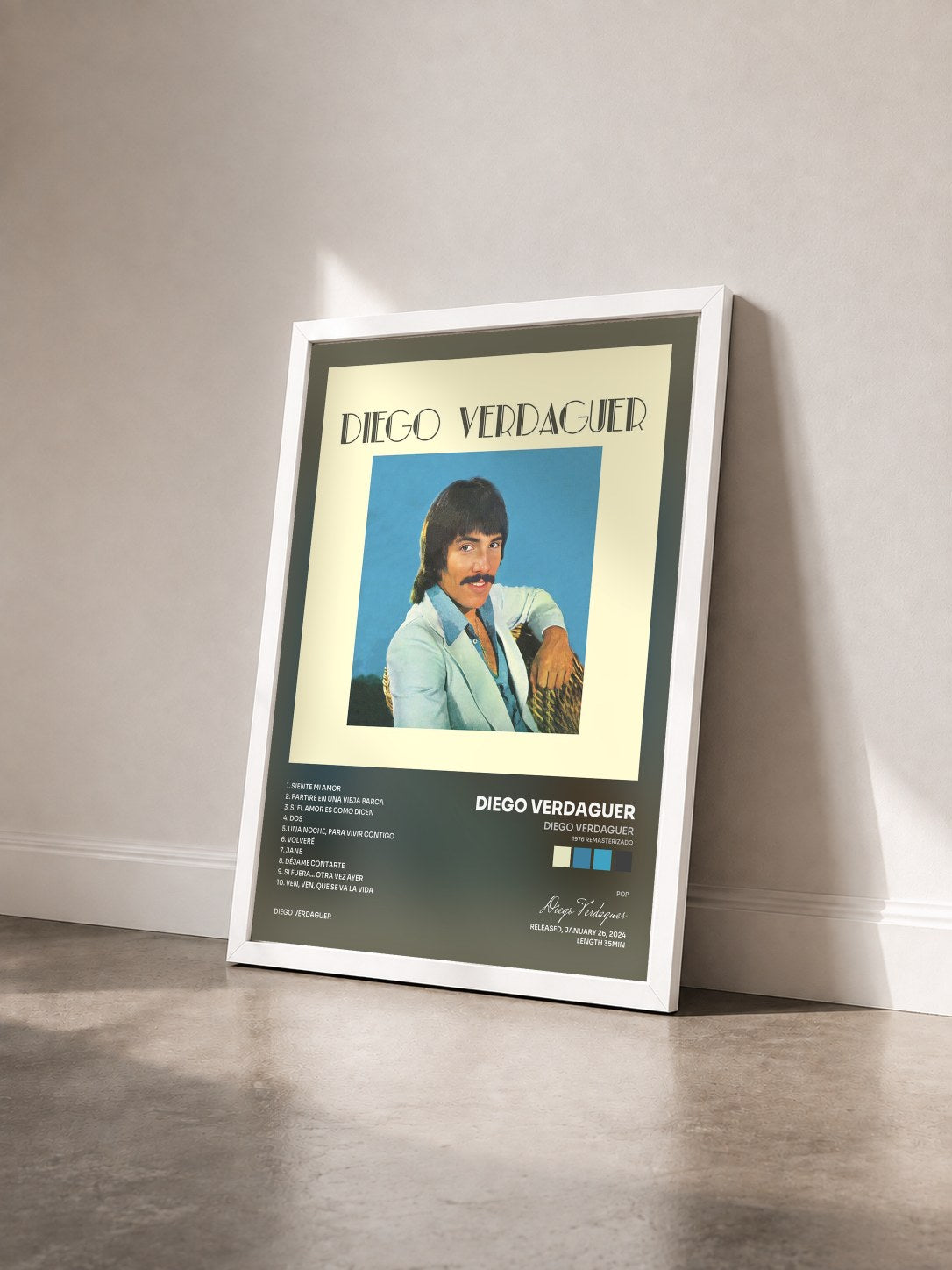 #blanc Tableau de l'album Diego Verdaguer (1976 Remasterizado) de Diego Verdaguer vu de trois quarts, cadre blanc