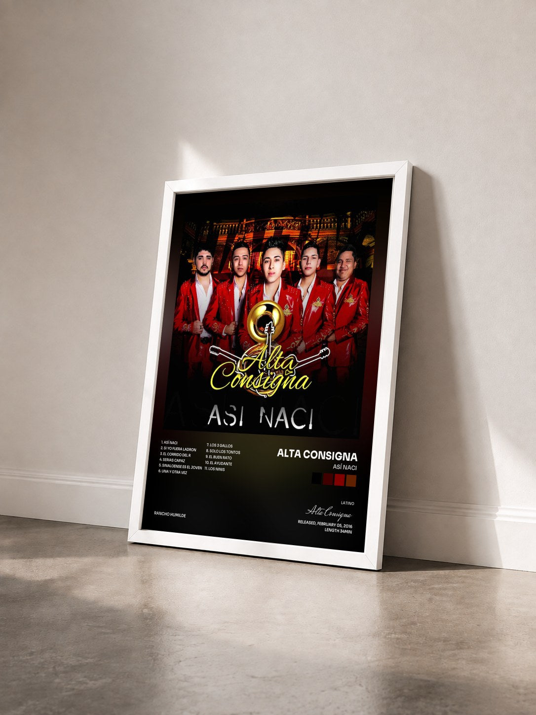 #blanc Tableau de l'album Así Naci de Alta Consigna vu de trois quarts, cadre blanc