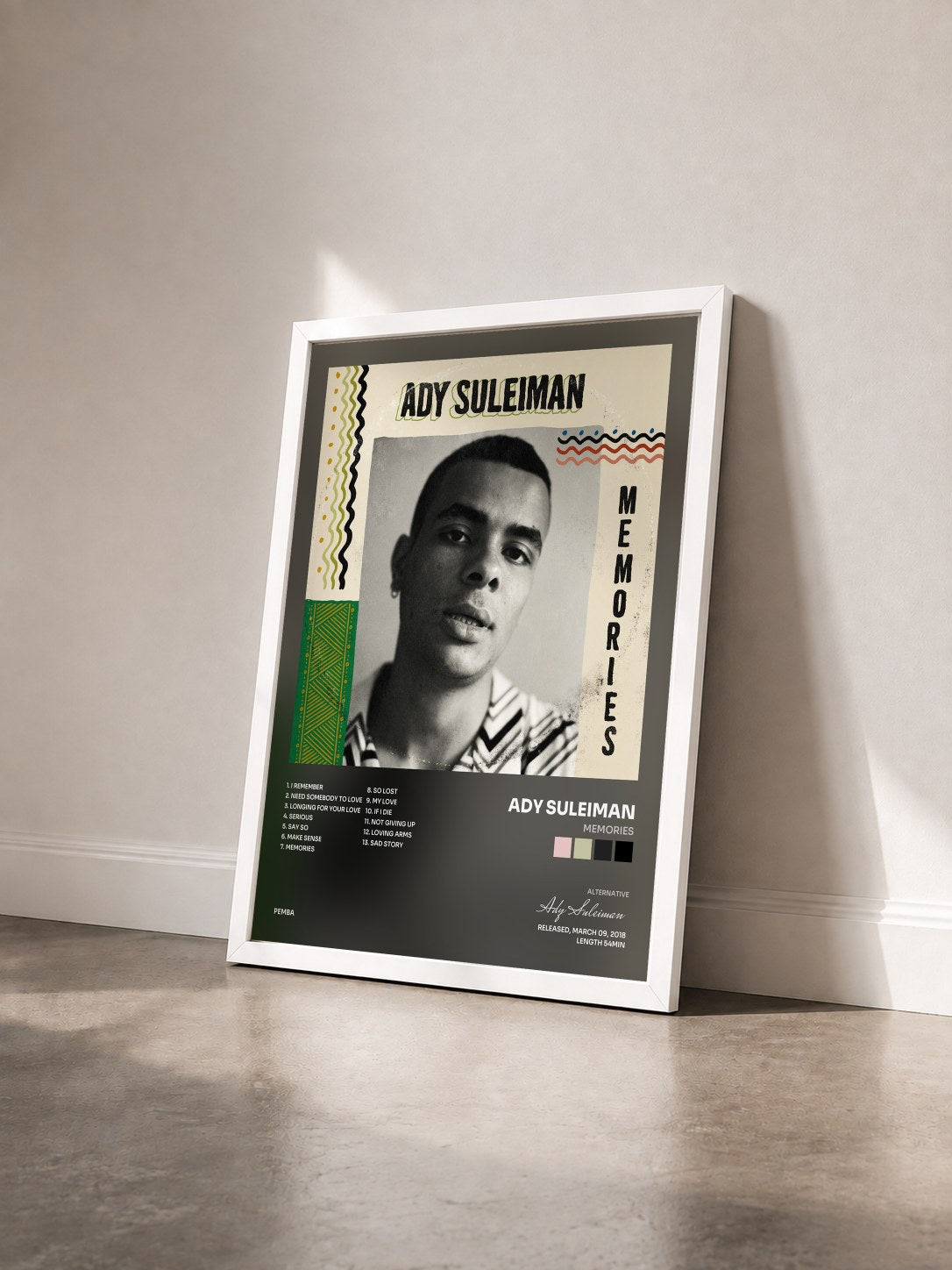 #blanc Tableau de l'album Memories de Ady Suleiman vu de trois quarts, cadre blanc