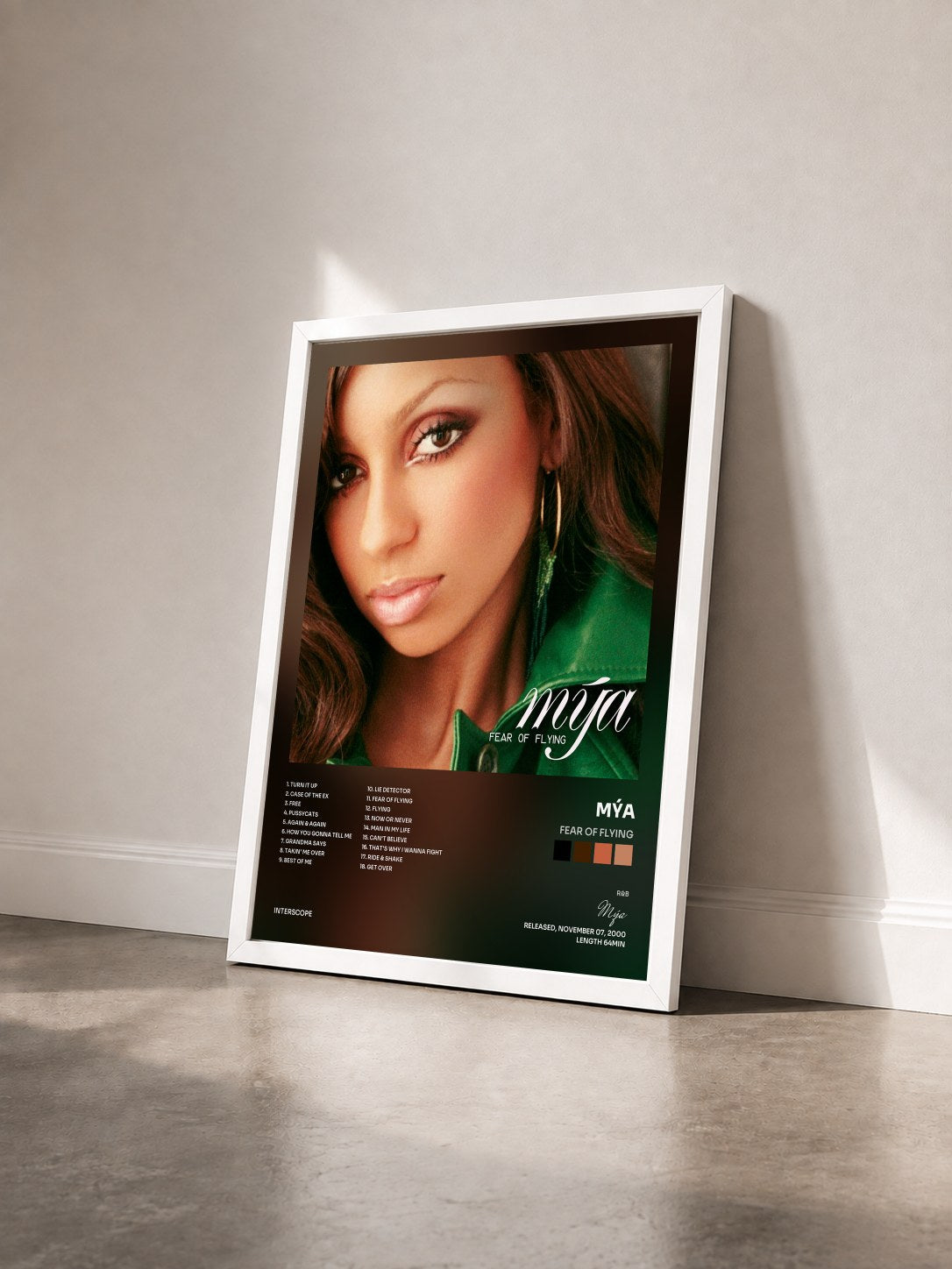 #blanc Tableau de l'album Fear Of Flying de Mýa vu de trois quarts, cadre blanc