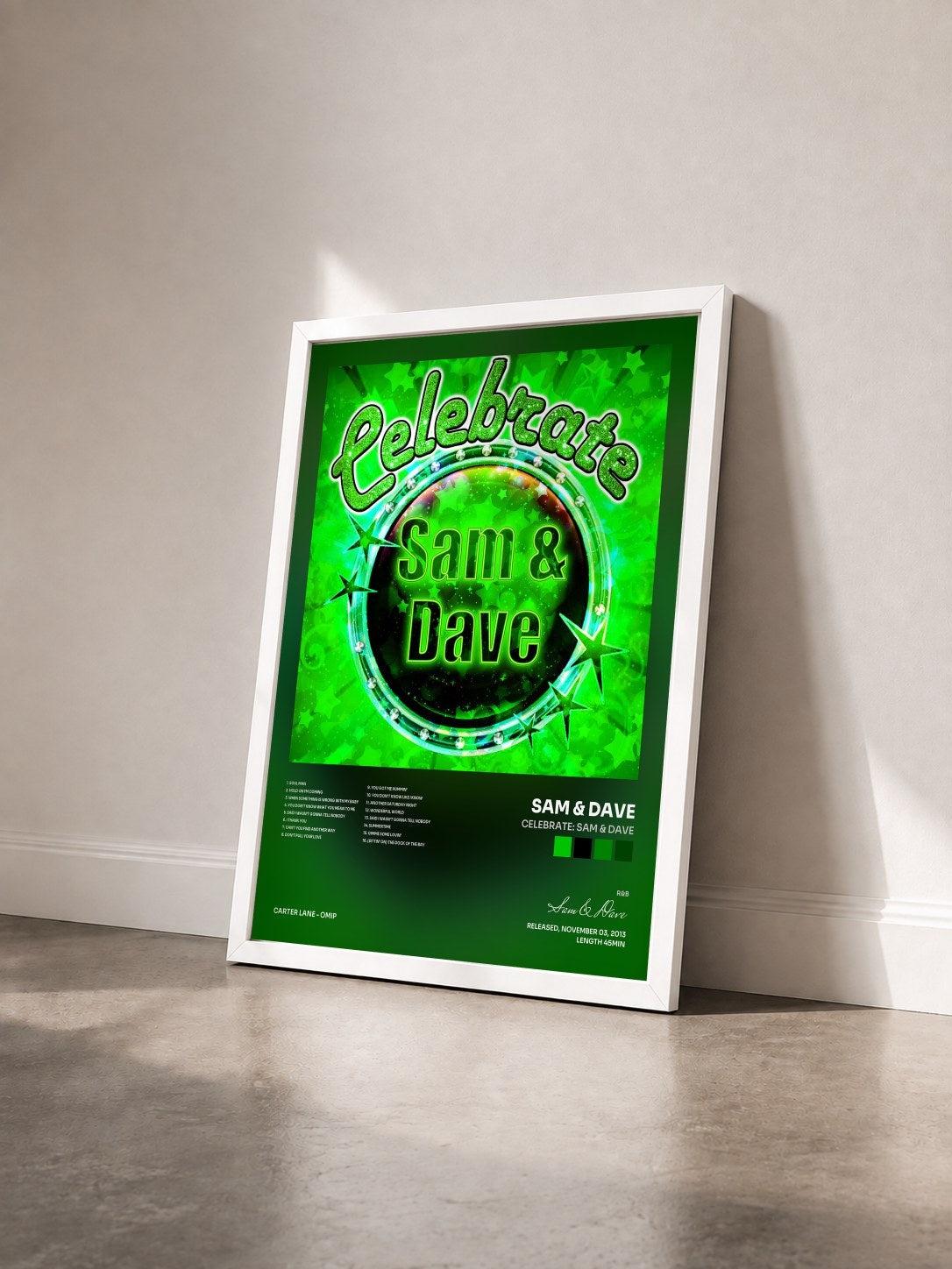 #blanc Tableau de l'album Celebrate: Sam & Dave de Sam & Dave vu de trois quarts, cadre blanc