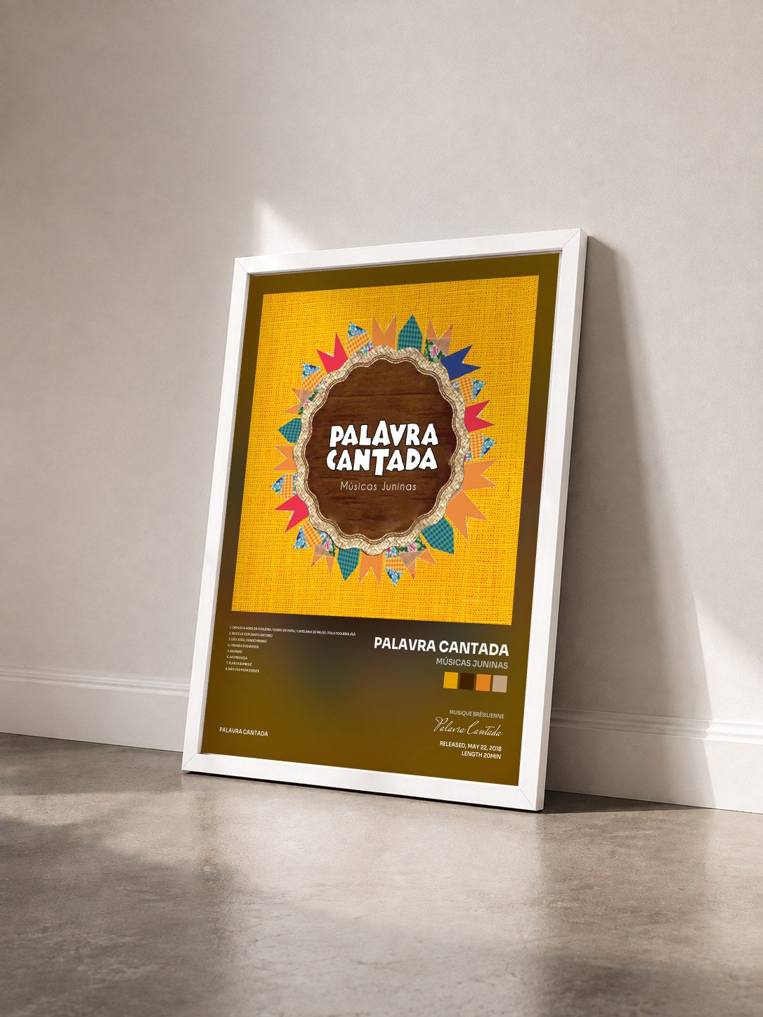 #blanc Tableau de l'album Músicas Juninas de Palavra Cantada vu de trois quarts, cadre blanc