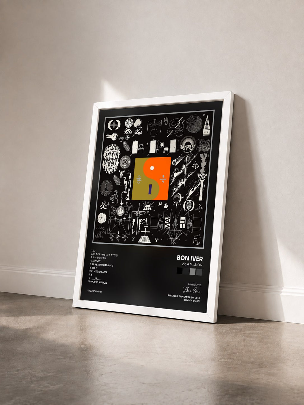 #blanc Tableau de l'album 22, A Million de Bon Iver vu de trois quarts, cadre blanc