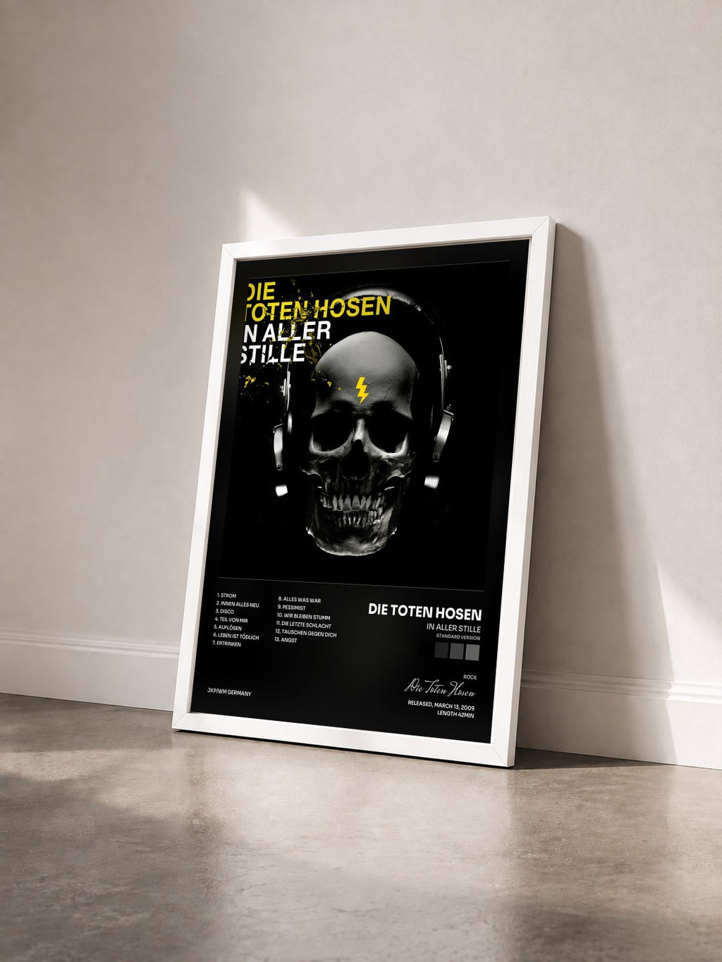 #blanc In aller Stille (Standard Version) di Die Toten Hosen in stampa incorniciata vista di tre quarti, cornice bianca