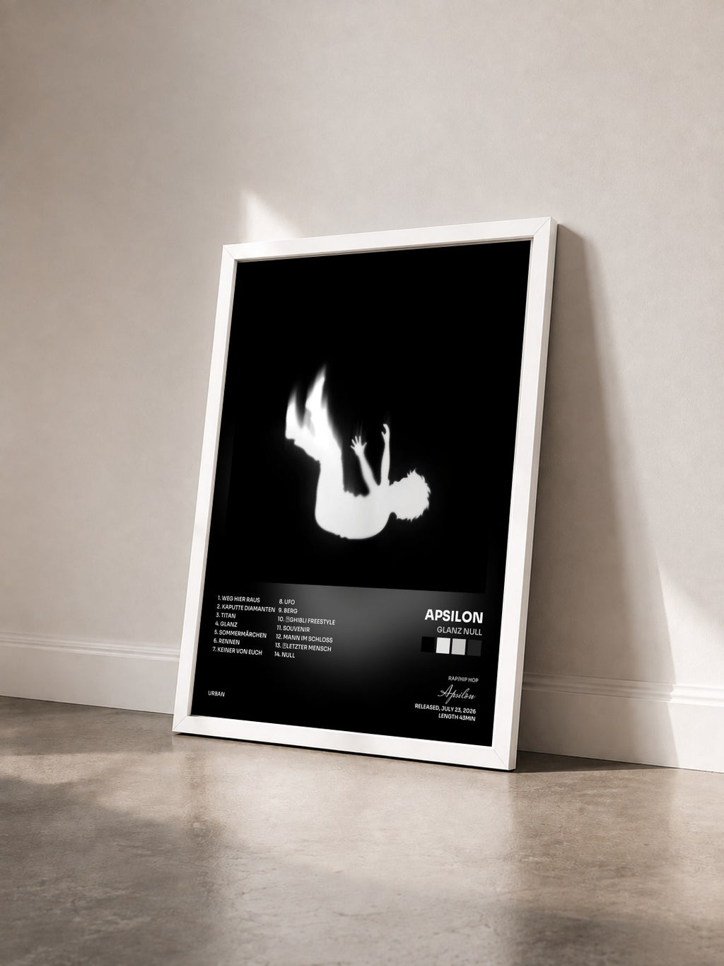 #blanc Tableau de l'album Glanz Null de Apsilon vu de trois quarts, cadre blanc