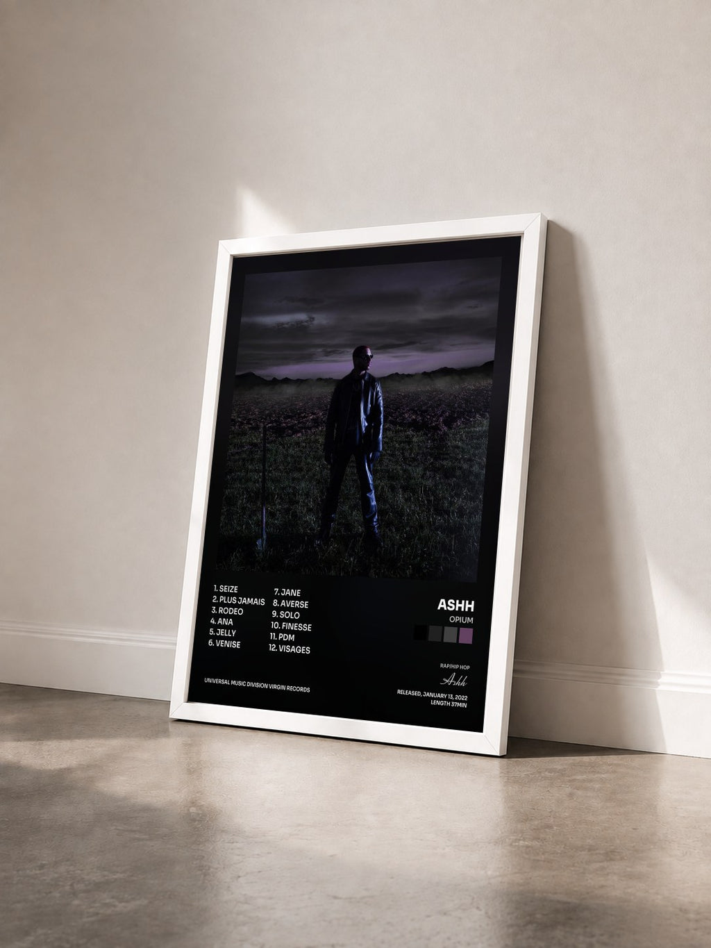#blanc OPIUM by Ashh as a framed art print seen at an angle, white frame