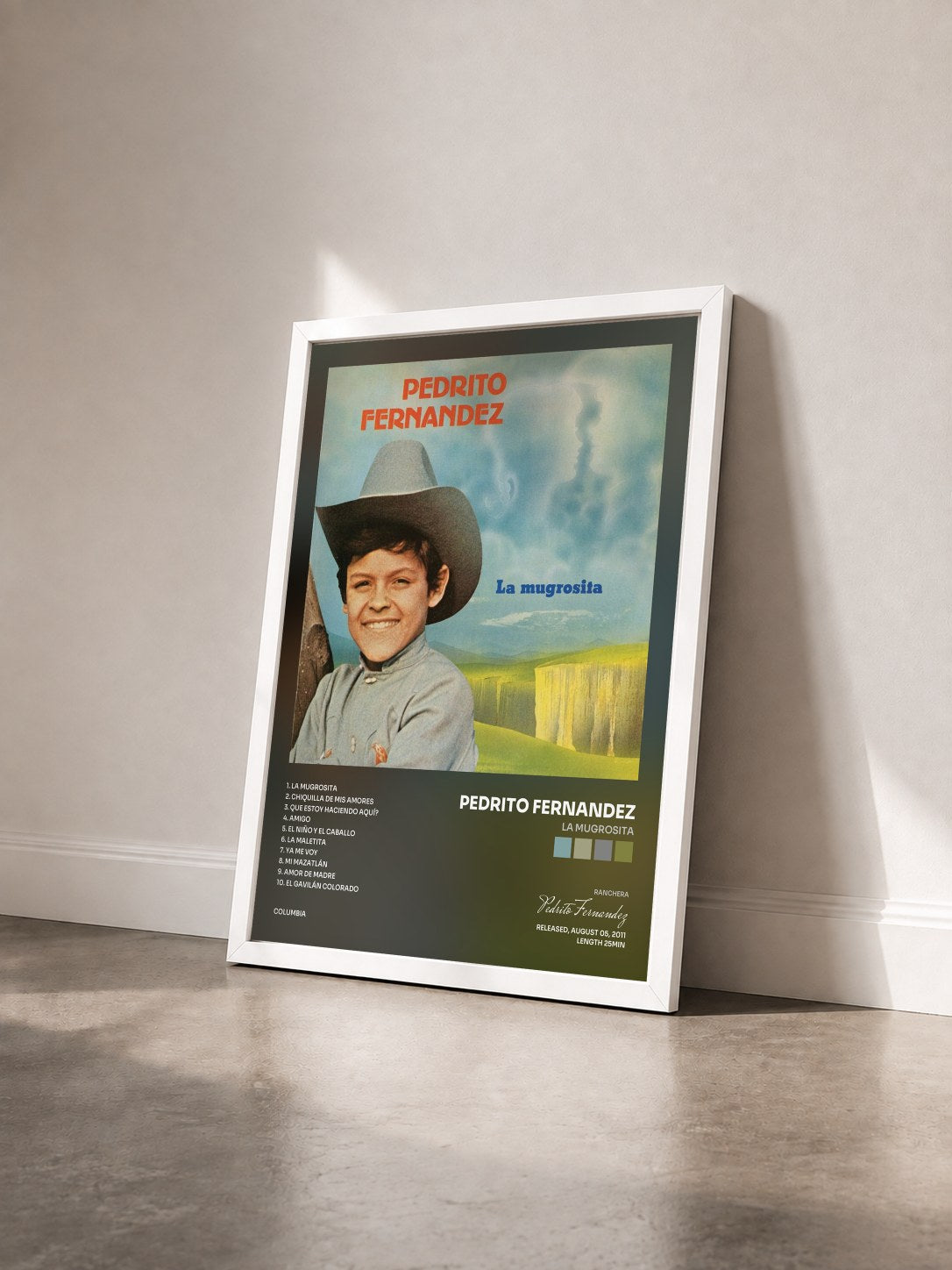 #blanc Tableau de l'album La Mugrosita de Pedrito Fernandez vu de trois quarts, cadre blanc