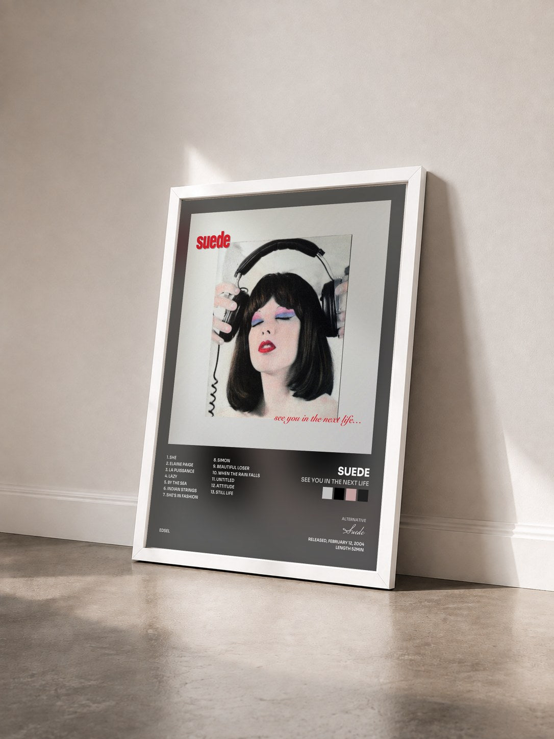 #blanc Tableau de l'album See You in the Next Life de Suede vu de trois quarts, cadre blanc