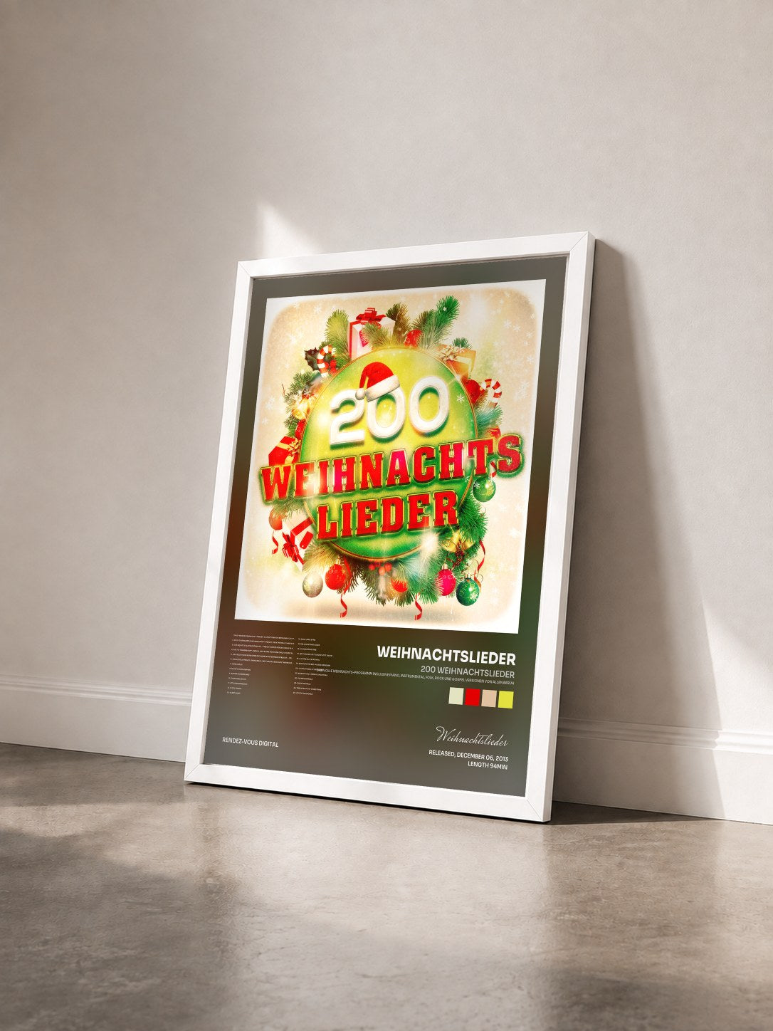 #blanc Tableau de l'album 200 Weihnachtslieder (Das volle Weihnachts-Programm inclusive Piano, Instrumental, Folk, Rock und Gospel Versionen von allen berüh de Weihnachtslieder vu de trois quarts, cadre blanc