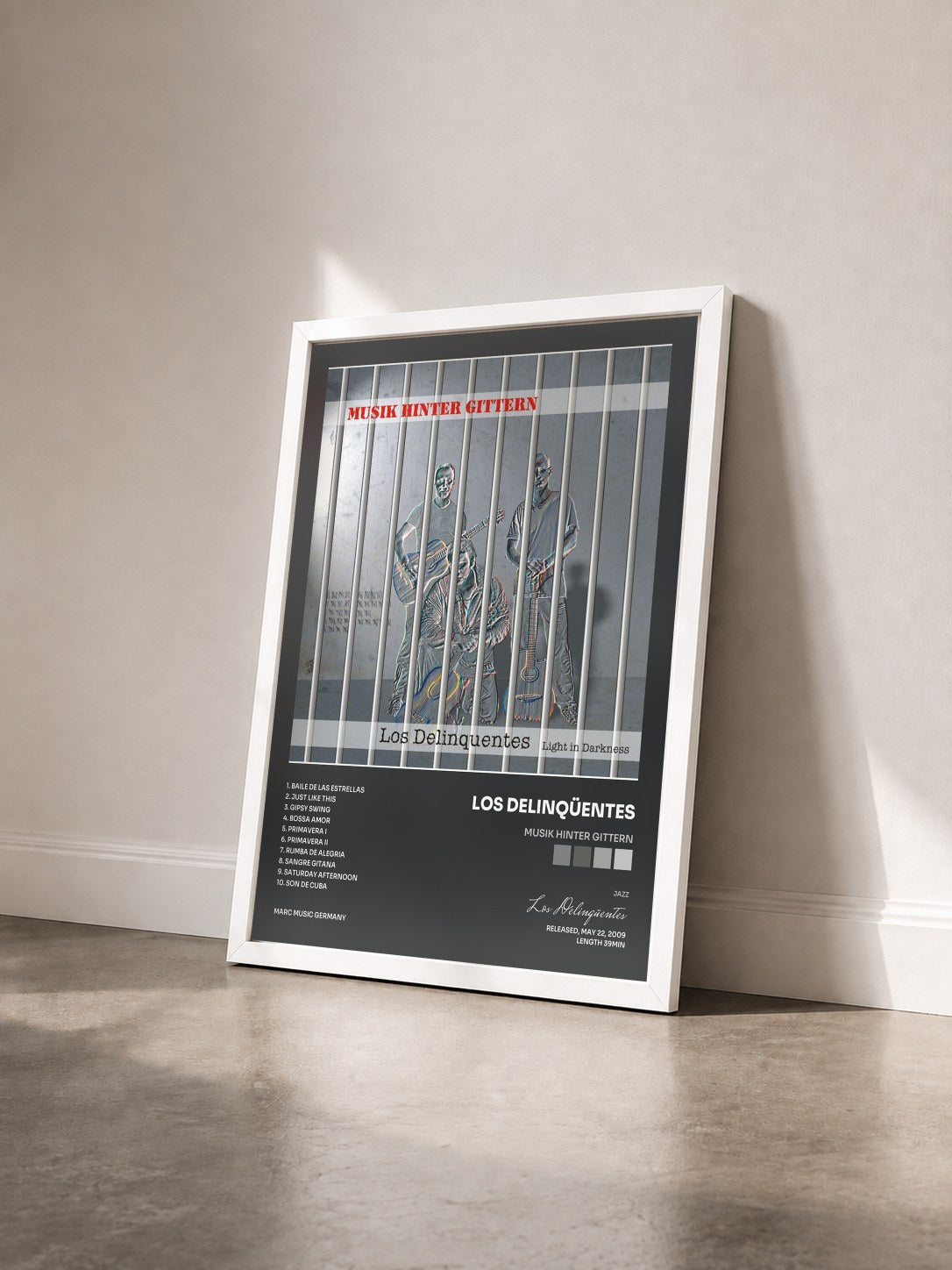 #blanc Tableau de l'album Musik Hinter Gittern de Los Delinqüentes vu de trois quarts, cadre blanc