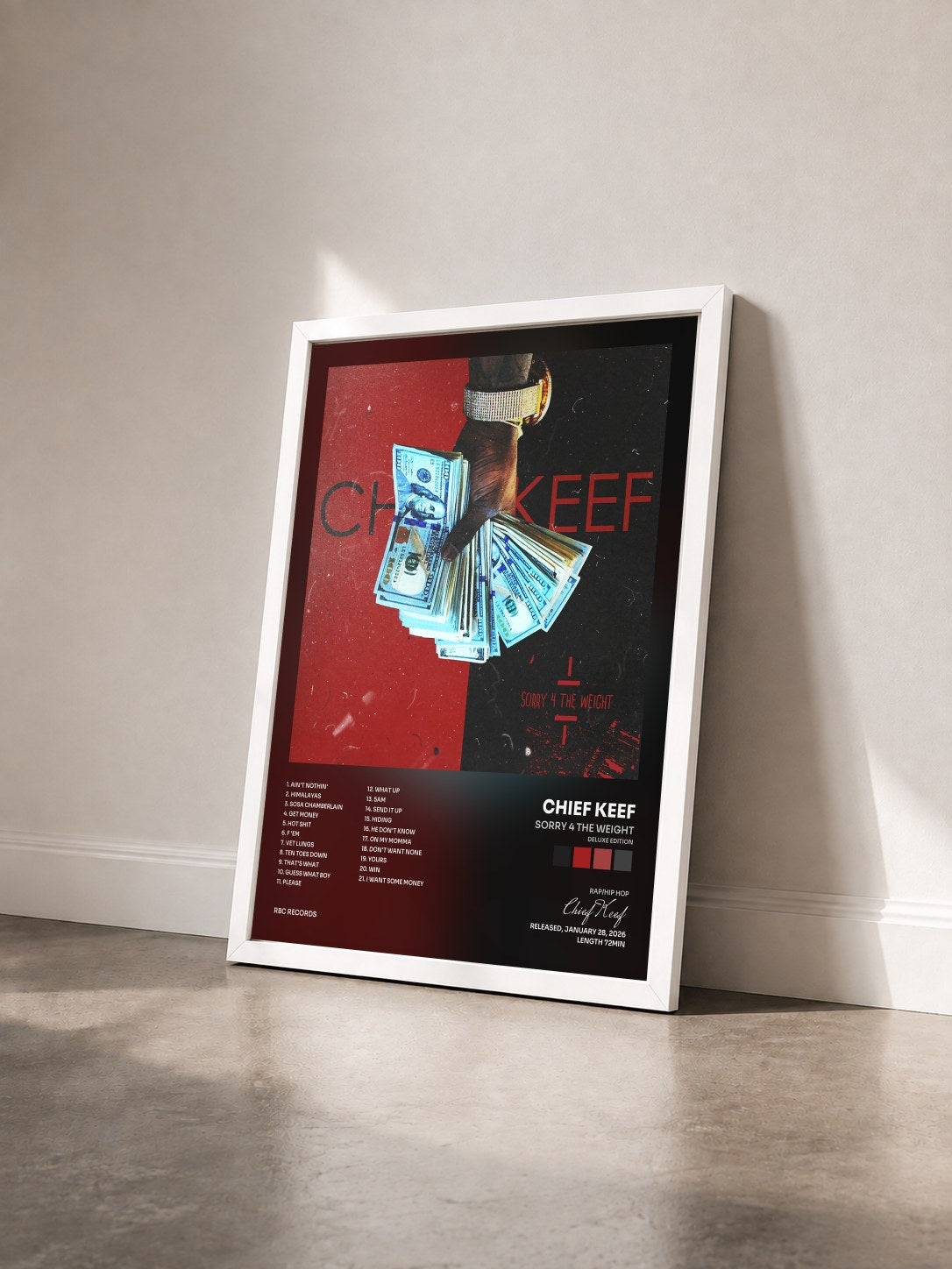 #blanc Tableau de l'album Sorry 4 the Weight (Deluxe Edition) de Chief Keef vu de trois quarts, cadre blanc