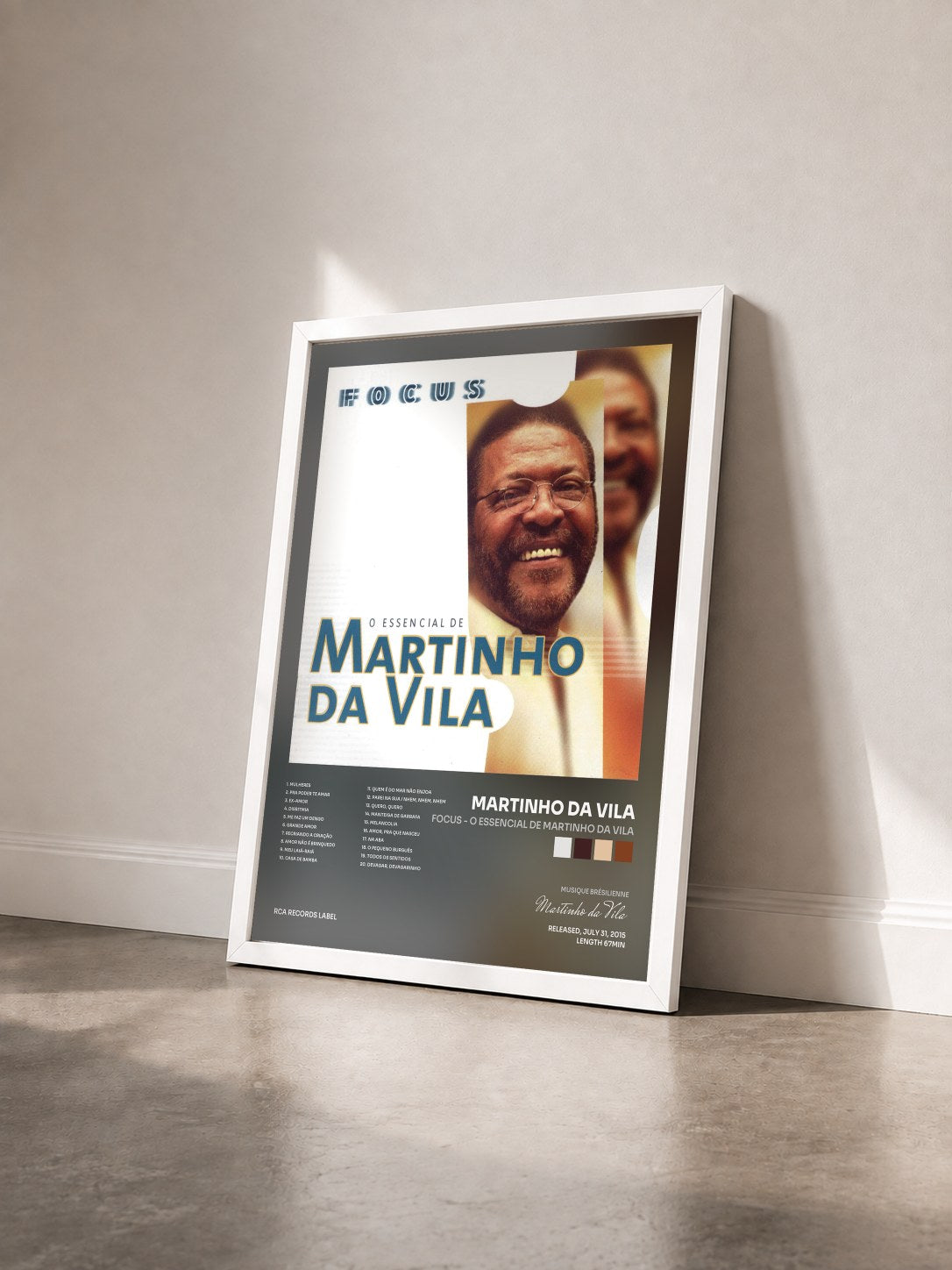 #blanc Tableau de l'album Focus - O Essencial de Martinho Da Vila de Martinho da Vila vu de trois quarts, cadre blanc