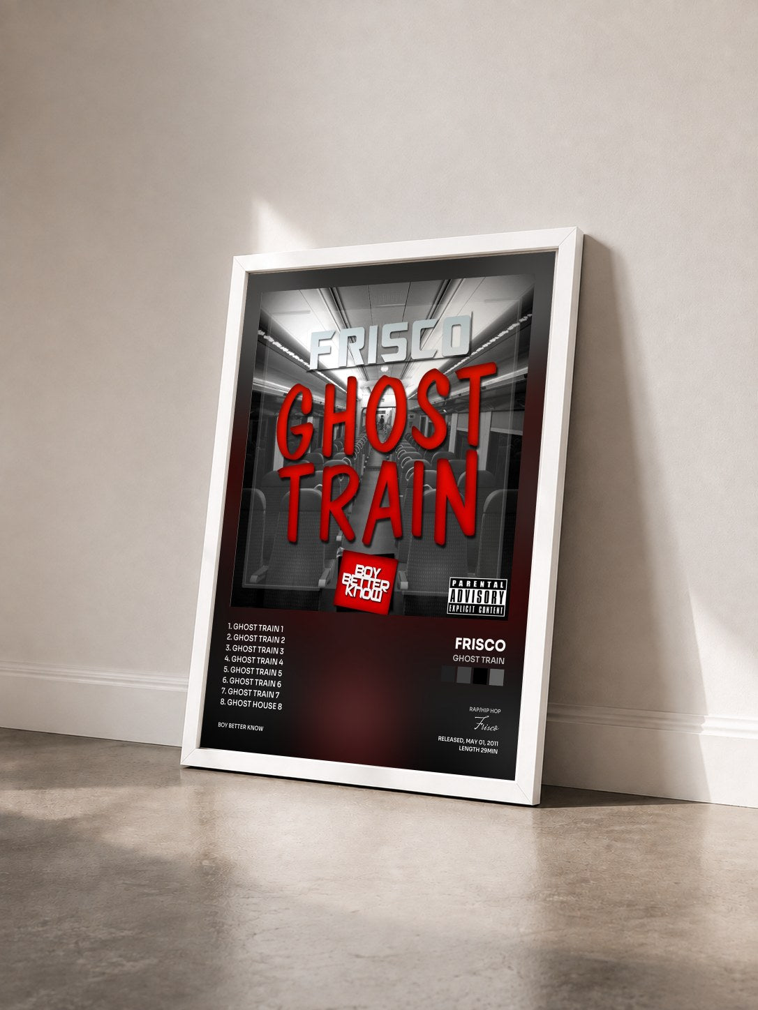 #blanc Tableau de l'album Ghost Train de Frisco vu de trois quarts, cadre blanc