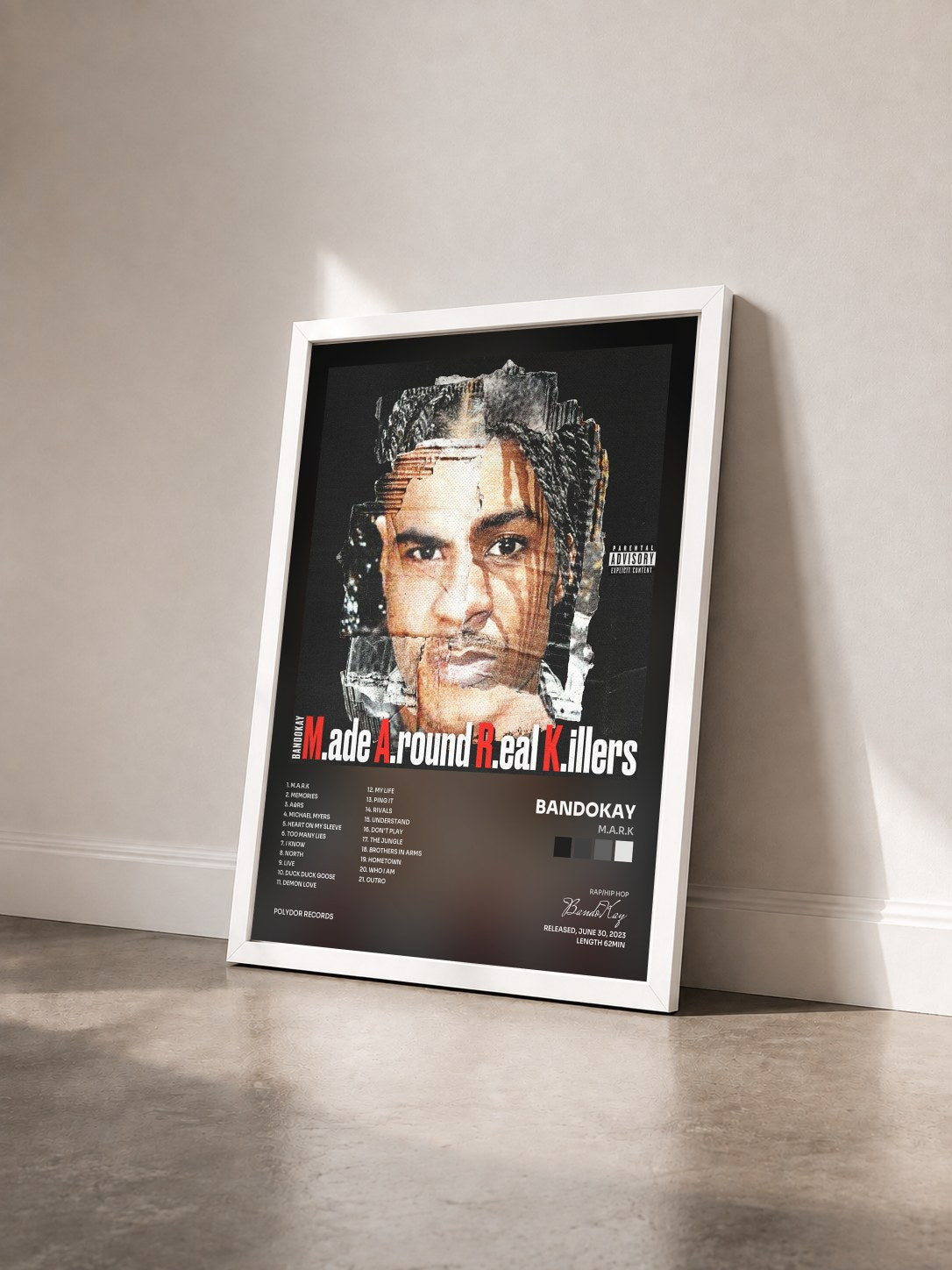 #blanc Tableau de l'album M.A.R.K de BandoKay vu de trois quarts, cadre blanc