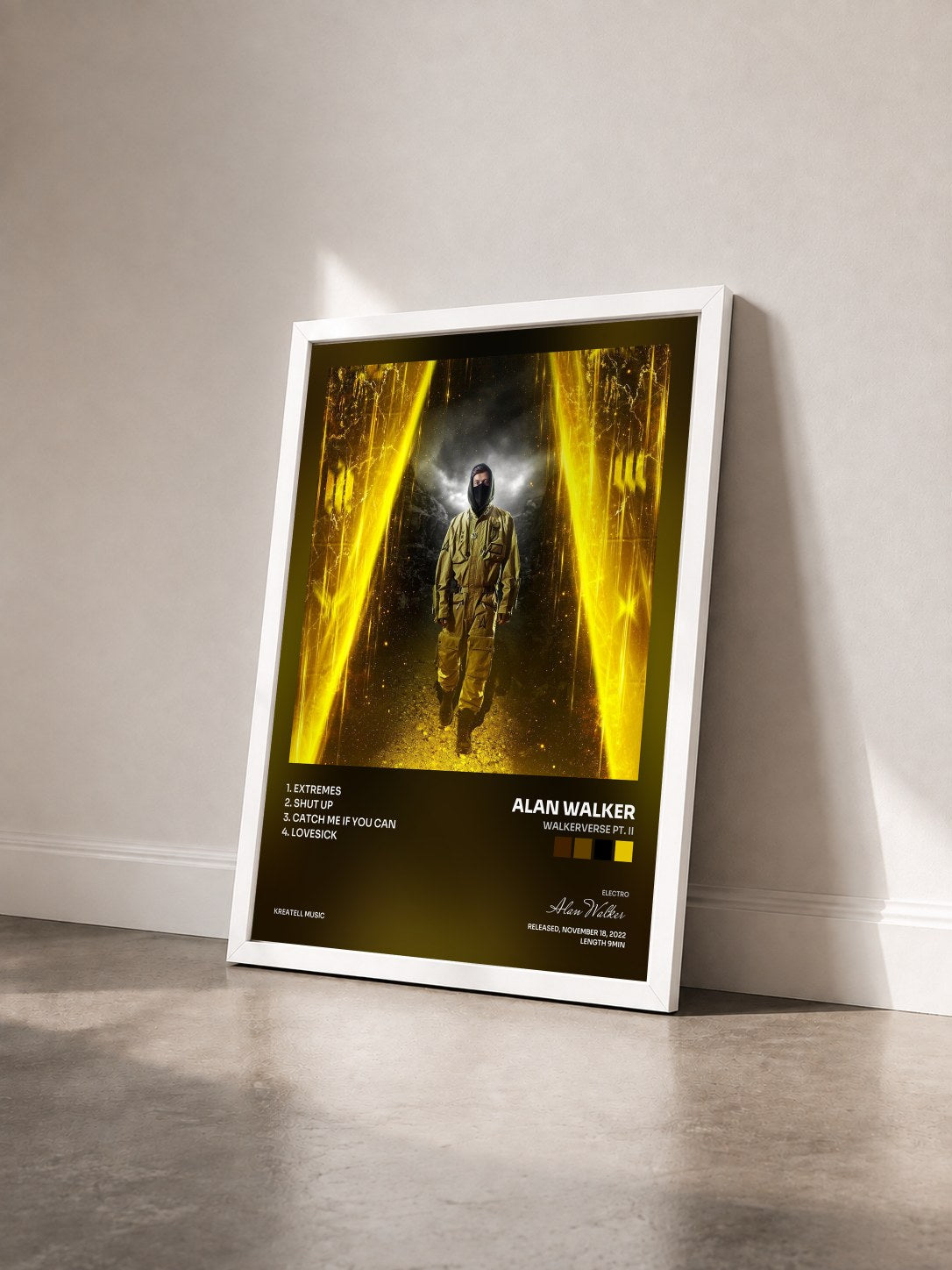 #blanc Tableau de l'album Walkerverse Pt. II de Alan Walker vu de trois quarts, cadre blanc