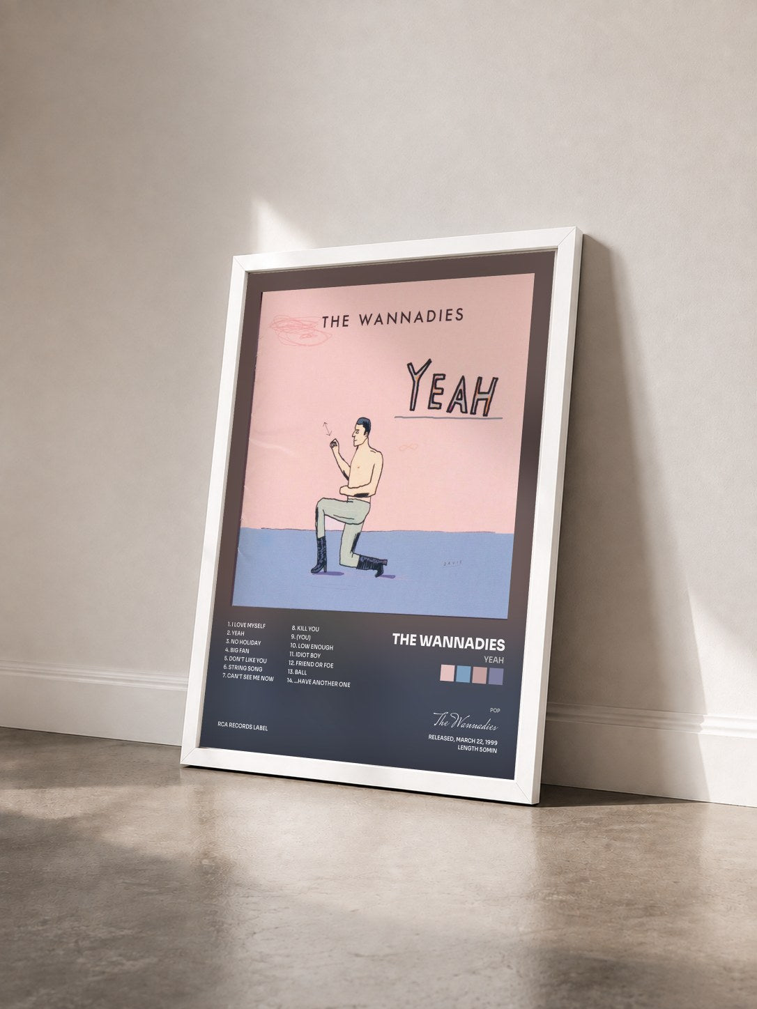 #blanc Tableau de l'album Yeah de The Wannadies vu de trois quarts, cadre blanc