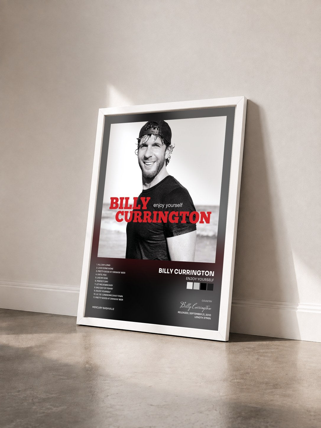 #blanc Tableau de l'album Enjoy Yourself de Billy Currington vu de trois quarts, cadre blanc