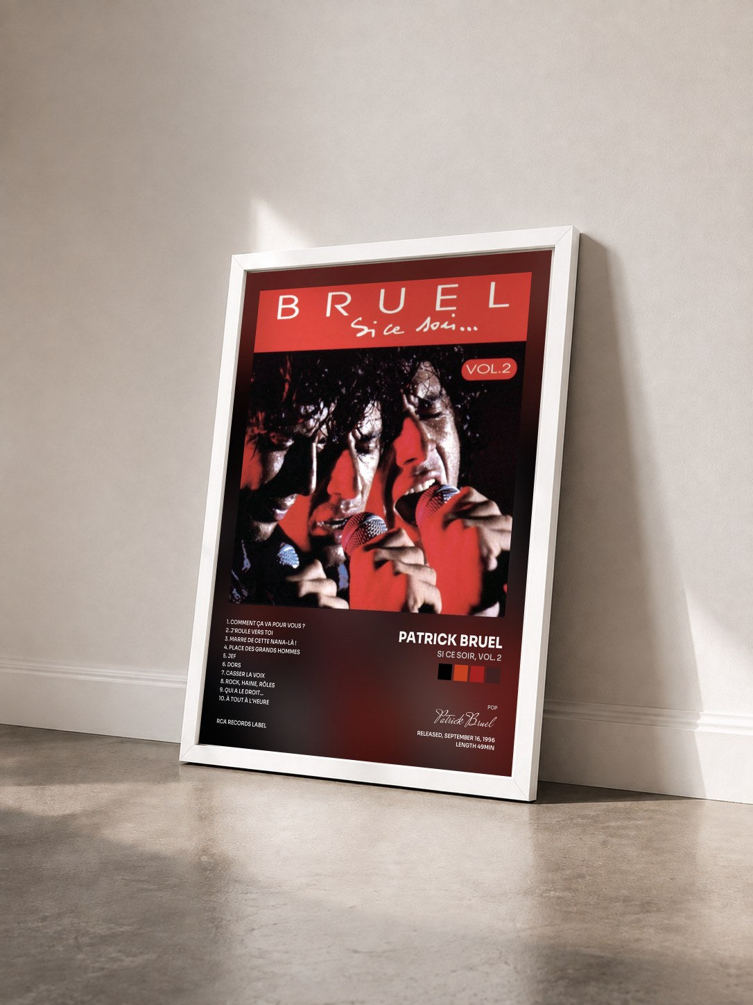 #blanc Tableau de l'album Si ce soir, Vol. 2 de Patrick Bruel vu de trois quarts, cadre blanc