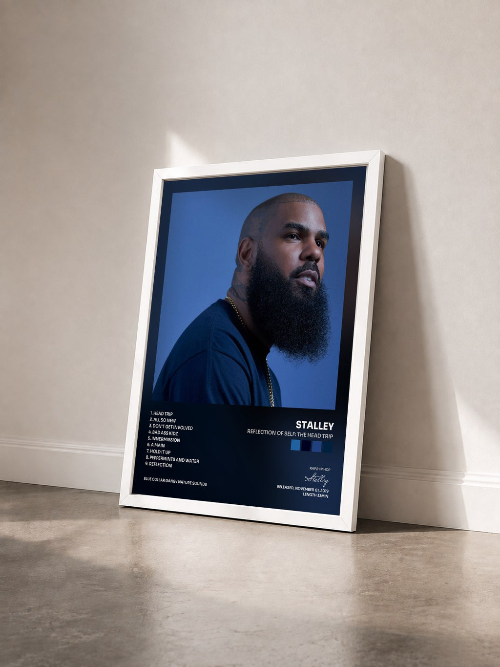 #blanc Tableau de l'album Reflection of Self: The Head Trip de Stalley vu de trois quarts, cadre blanc
