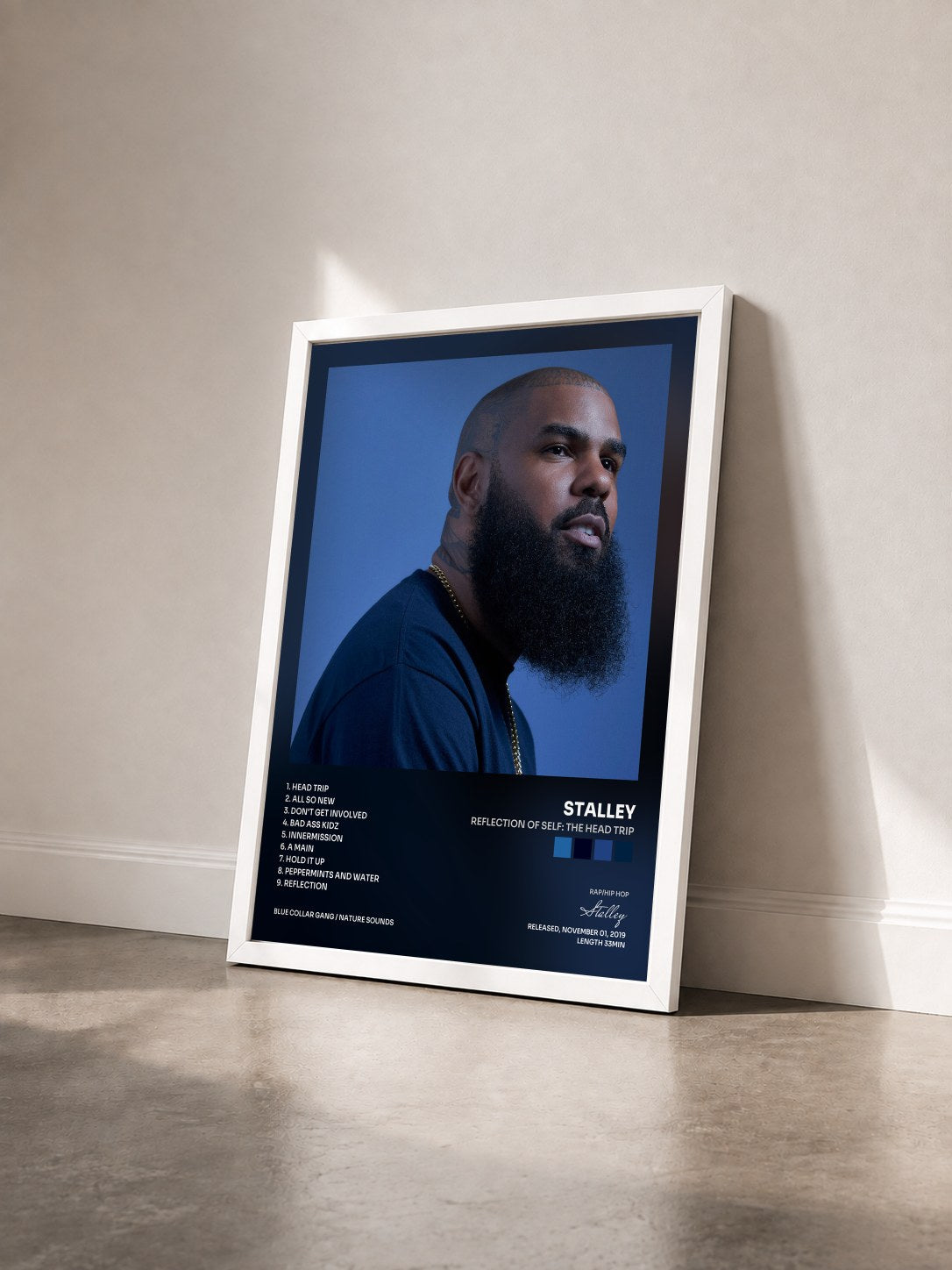 #blanc Tableau de l'album Reflection of Self: The Head Trip de Stalley vu de trois quarts, cadre blanc