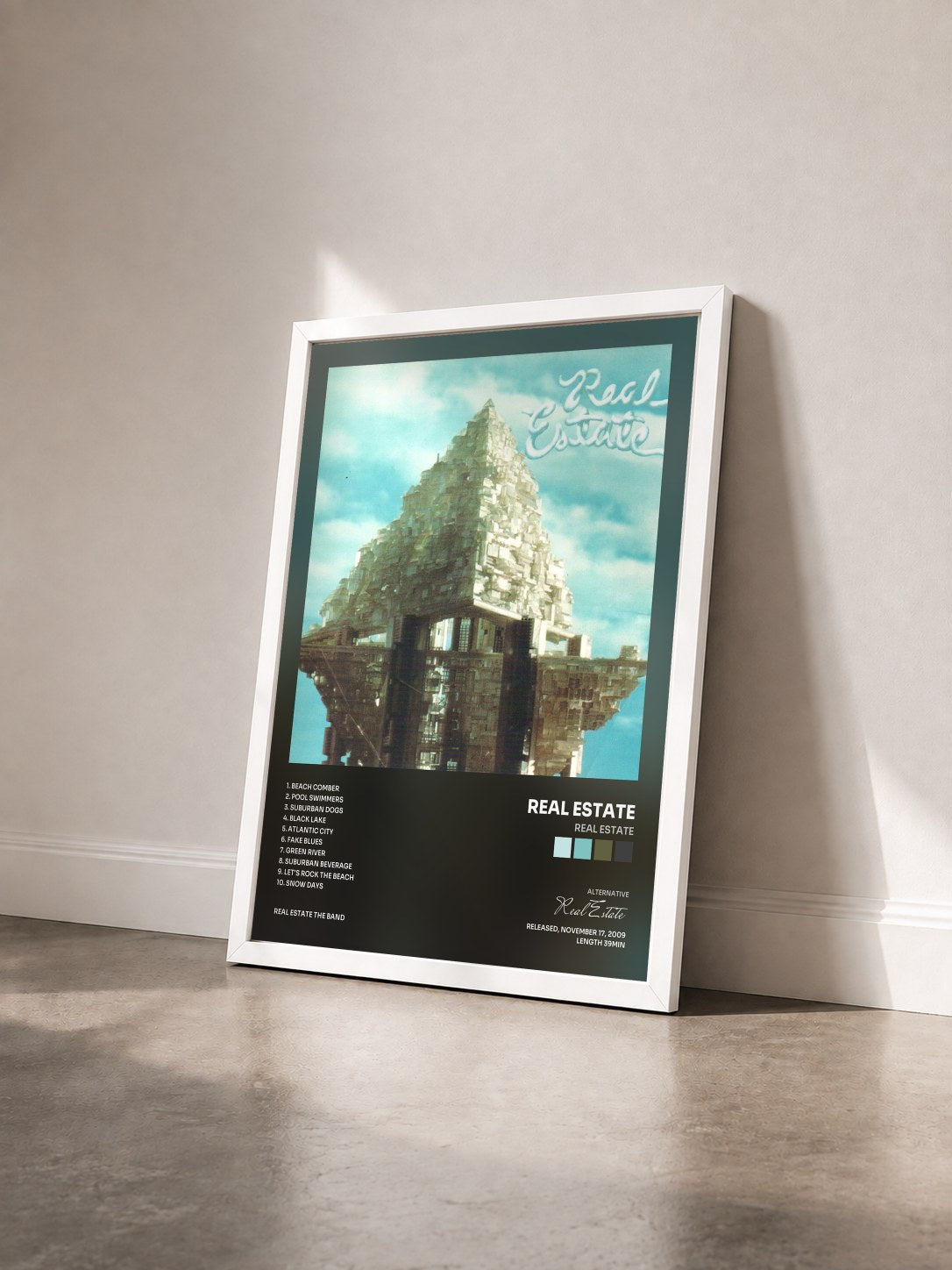 #blanc Tableau de l'album Real Estate de Real Estate vu de trois quarts, cadre blanc