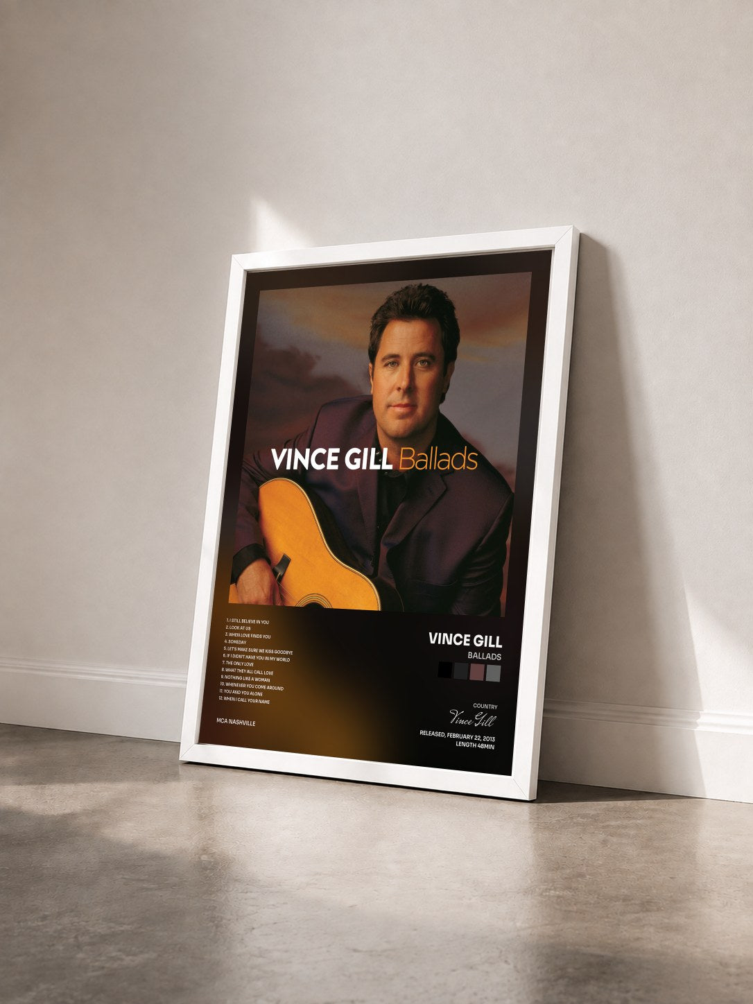 #blanc Tableau de l'album Ballads de Vince Gill vu de trois quarts, cadre blanc