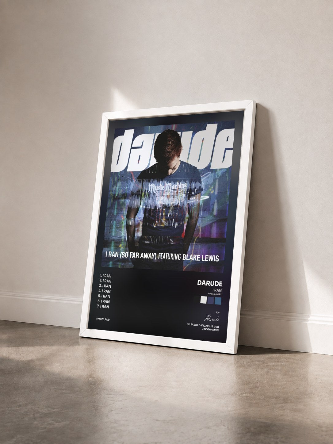 #blanc Tableau de l'album I Ran (So Far Away) de Darude vu de trois quarts, cadre blanc