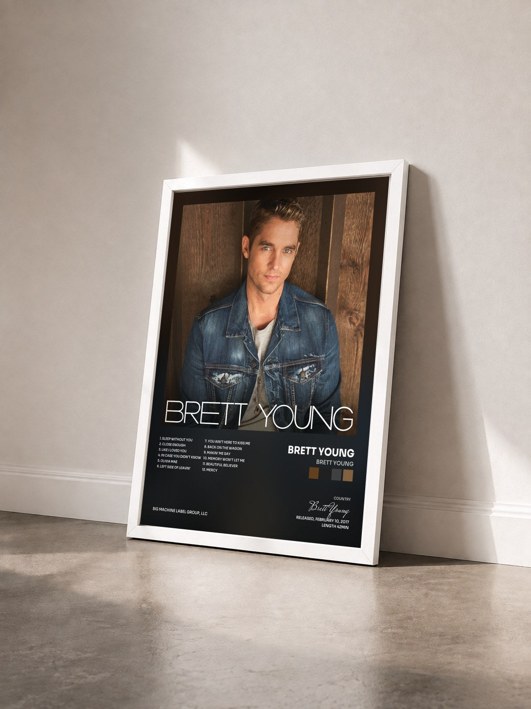 #blanc Tableau de l'album Brett Young de Brett Young vu de trois quarts, cadre blanc