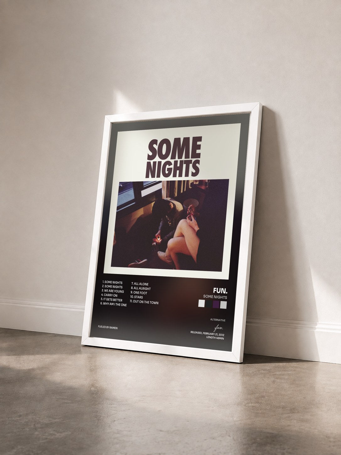 #blanc Tableau de l'album Some Nights de fun. vu de trois quarts, cadre blanc