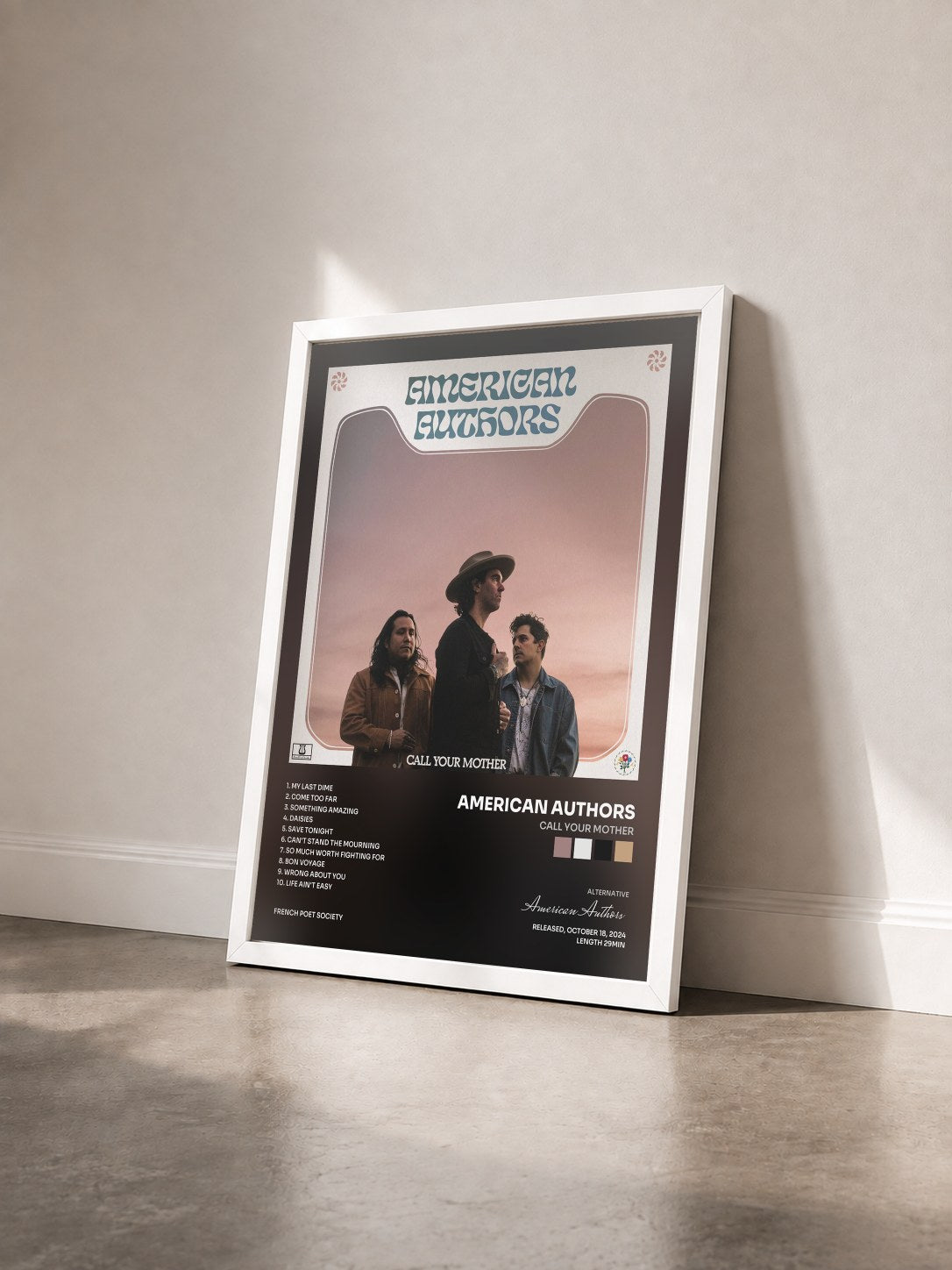 #blanc Tableau de l'album Call Your Mother de American Authors vu de trois quarts, cadre blanc
