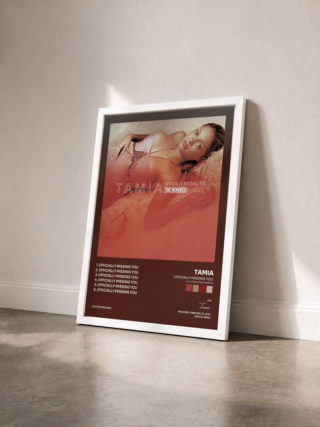 #blanc Tableau de l'album Officially Missing You (U.S. CD Maxi Single Remixes) de Tamia vu de trois quarts, cadre blanc