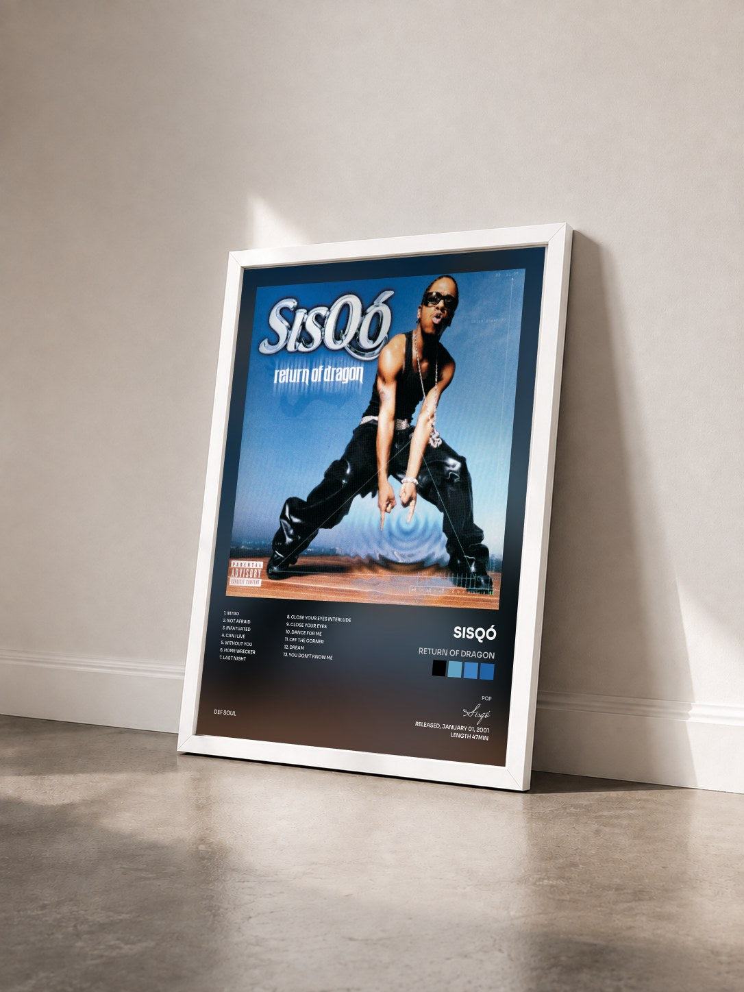 #blanc Tableau de l'album Return Of Dragon de Sisqó vu de trois quarts, cadre blanc