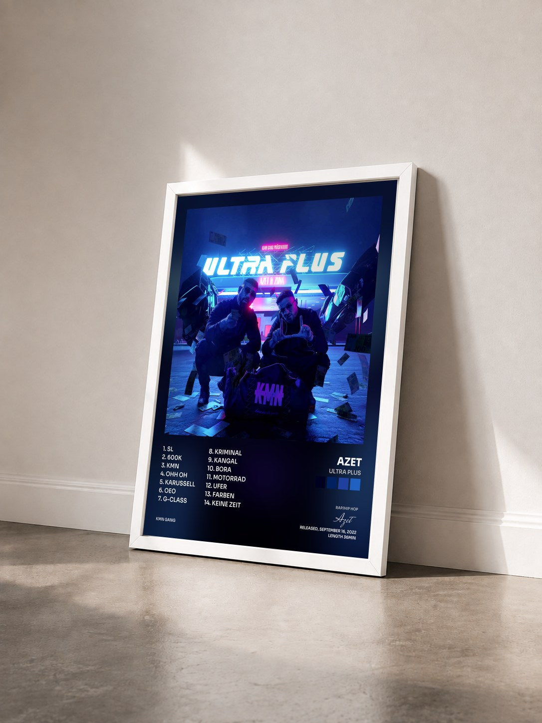 #blanc Tableau de l'album Ultra Plus de Azet vu de trois quarts, cadre blanc