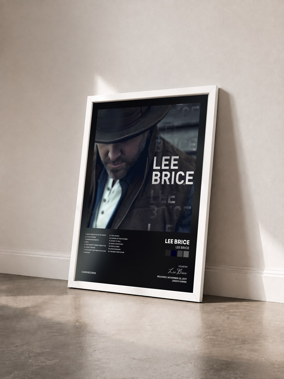 #blanc Tableau de l'album Lee Brice de Lee Brice vu de trois quarts, cadre blanc