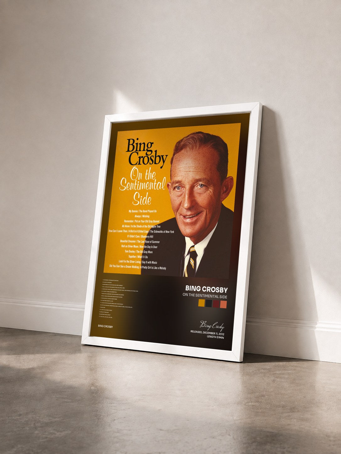 #blanc Tableau de l'album On The Sentimental Side de Bing Crosby vu de trois quarts, cadre blanc