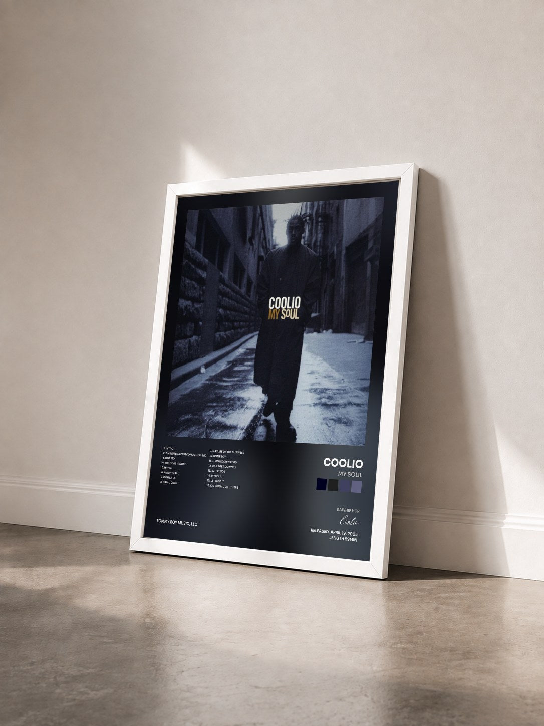 #blanc Tableau de l'album My Soul de Coolio vu de trois quarts, cadre blanc