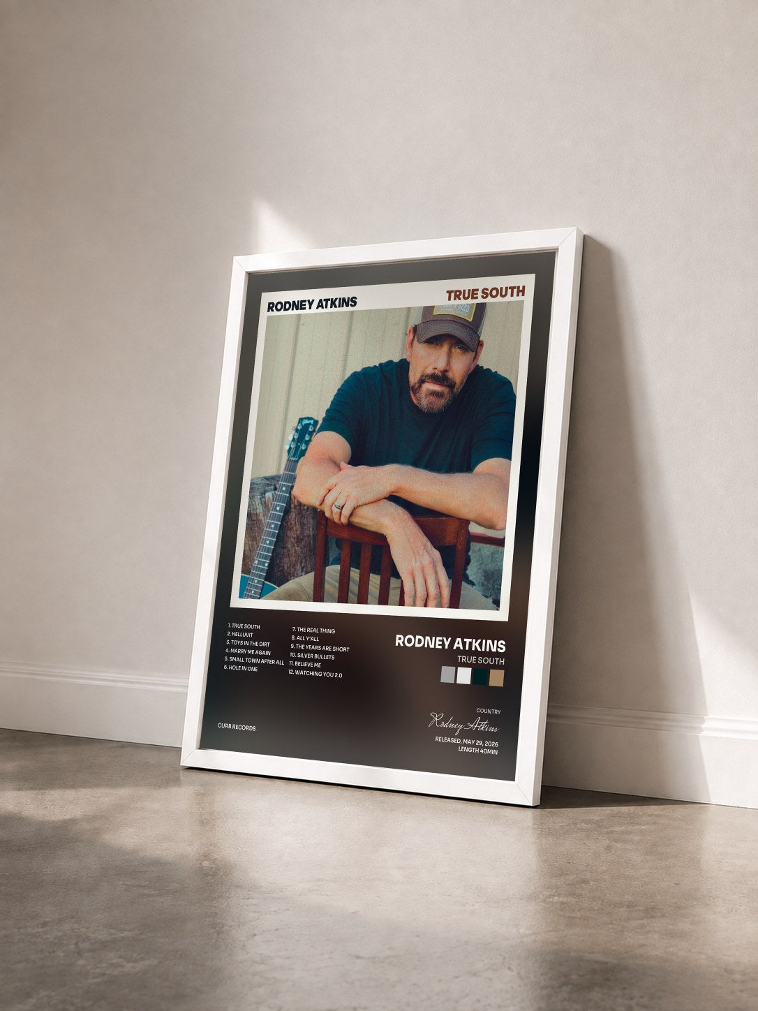 #blanc Tableau de l'album True South de Rodney Atkins vu de trois quarts, cadre blanc