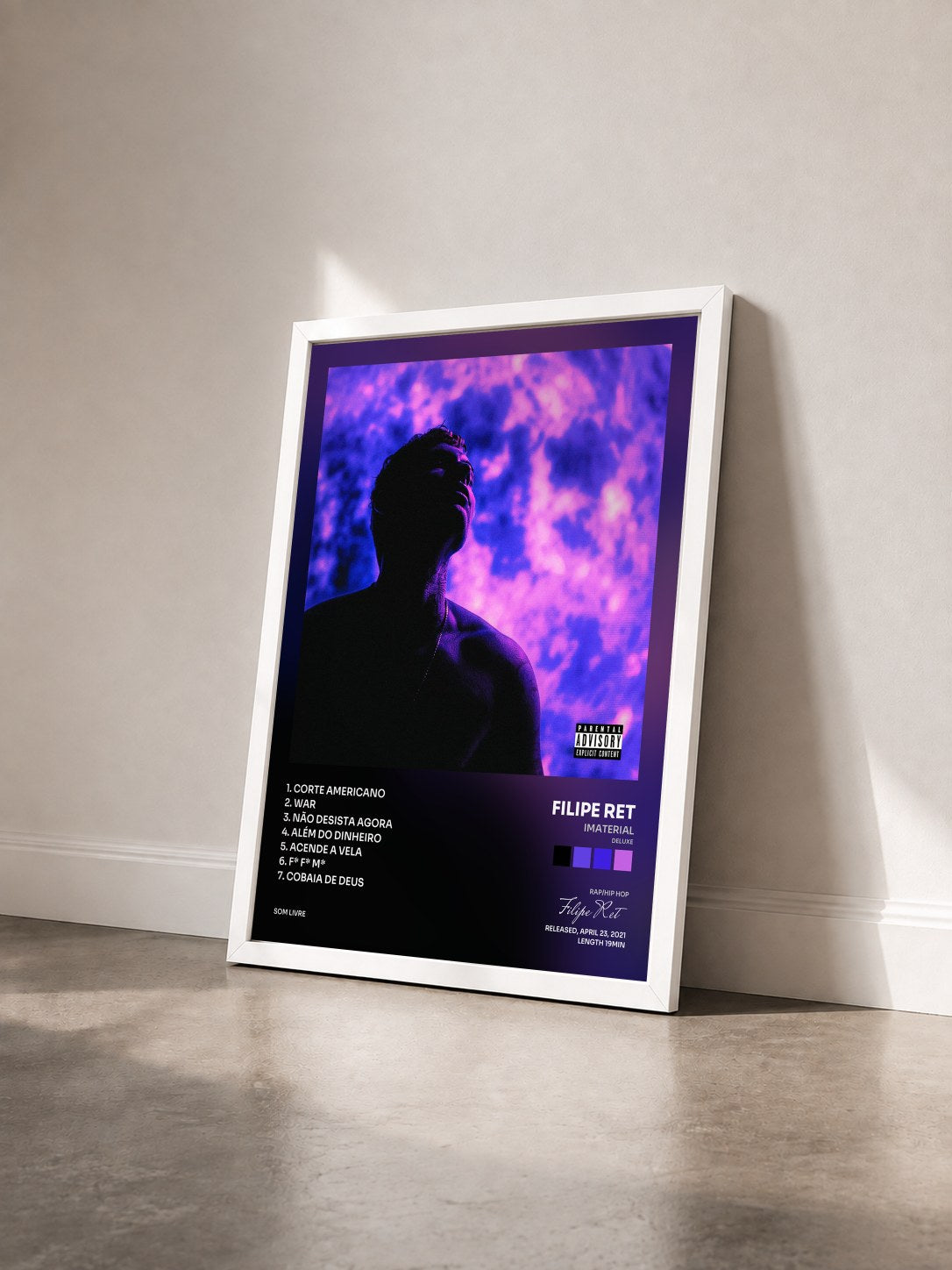 #blanc Tableau de l'album Imaterial (Deluxe) de Filipe Ret vu de trois quarts, cadre blanc
