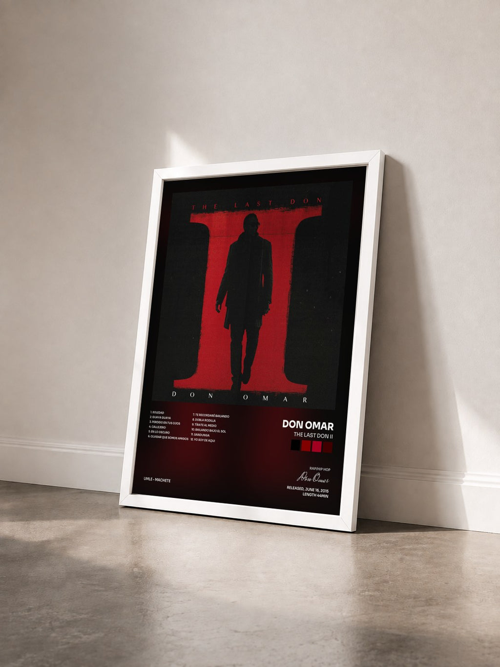 #blanc Tableau de l'album The Last Don II de Don Omar vu de trois quarts, cadre blanc