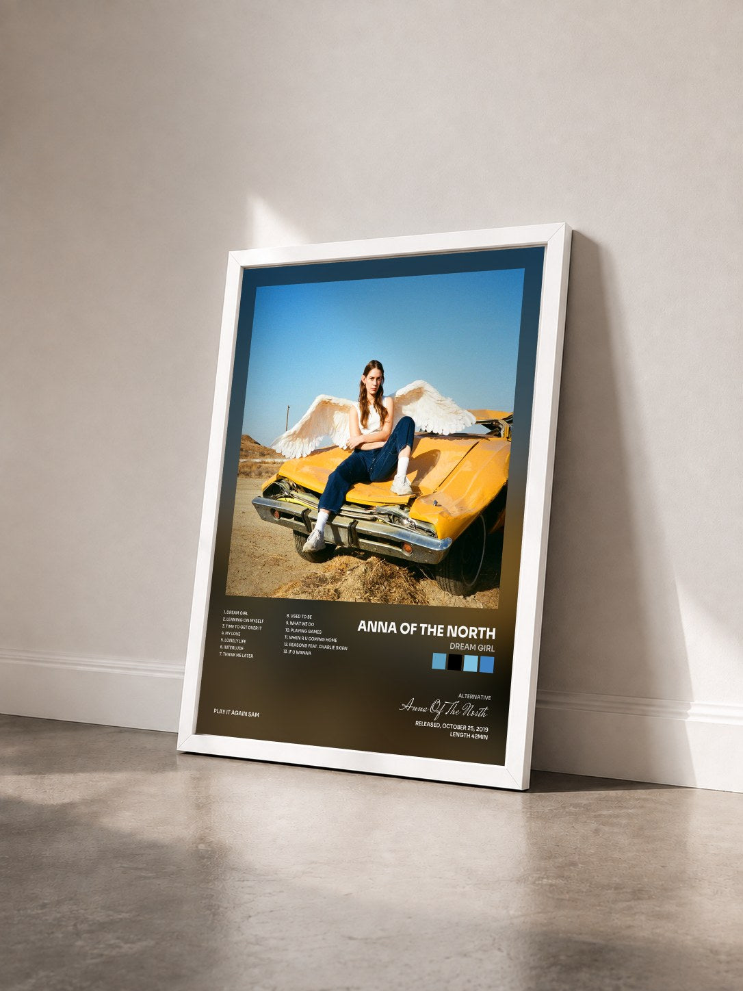 #blanc Tableau de l'album Dream Girl de Anna Of The North vu de trois quarts, cadre blanc